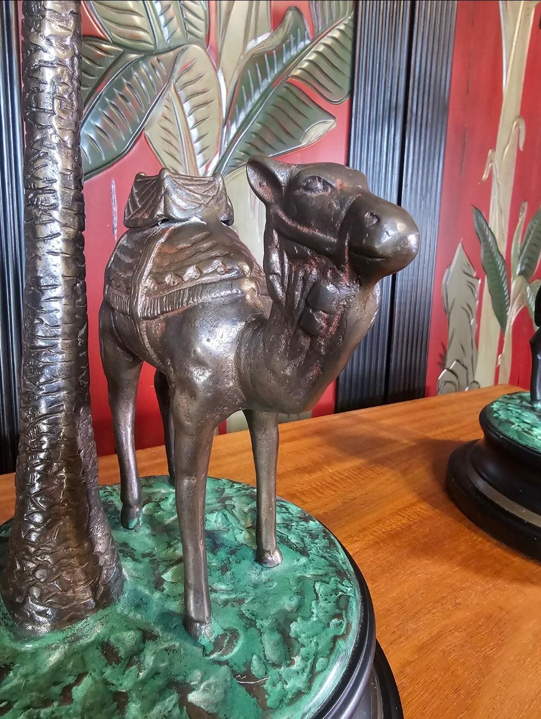 1950s Cast Bronze Camel and Palm Tree Lamps, a Pair  For Sale 10