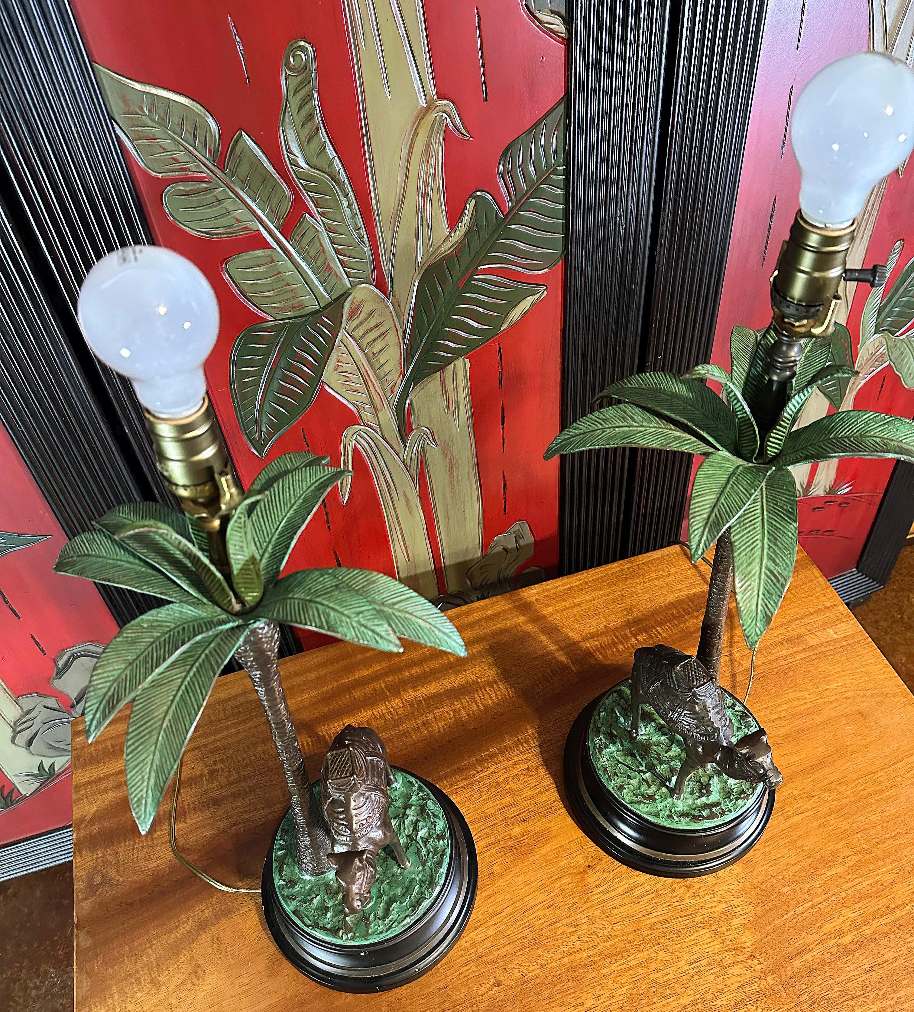 1950s Cast Bronze Camel and Palm Tree Lamps, a Pair  For Sale 13