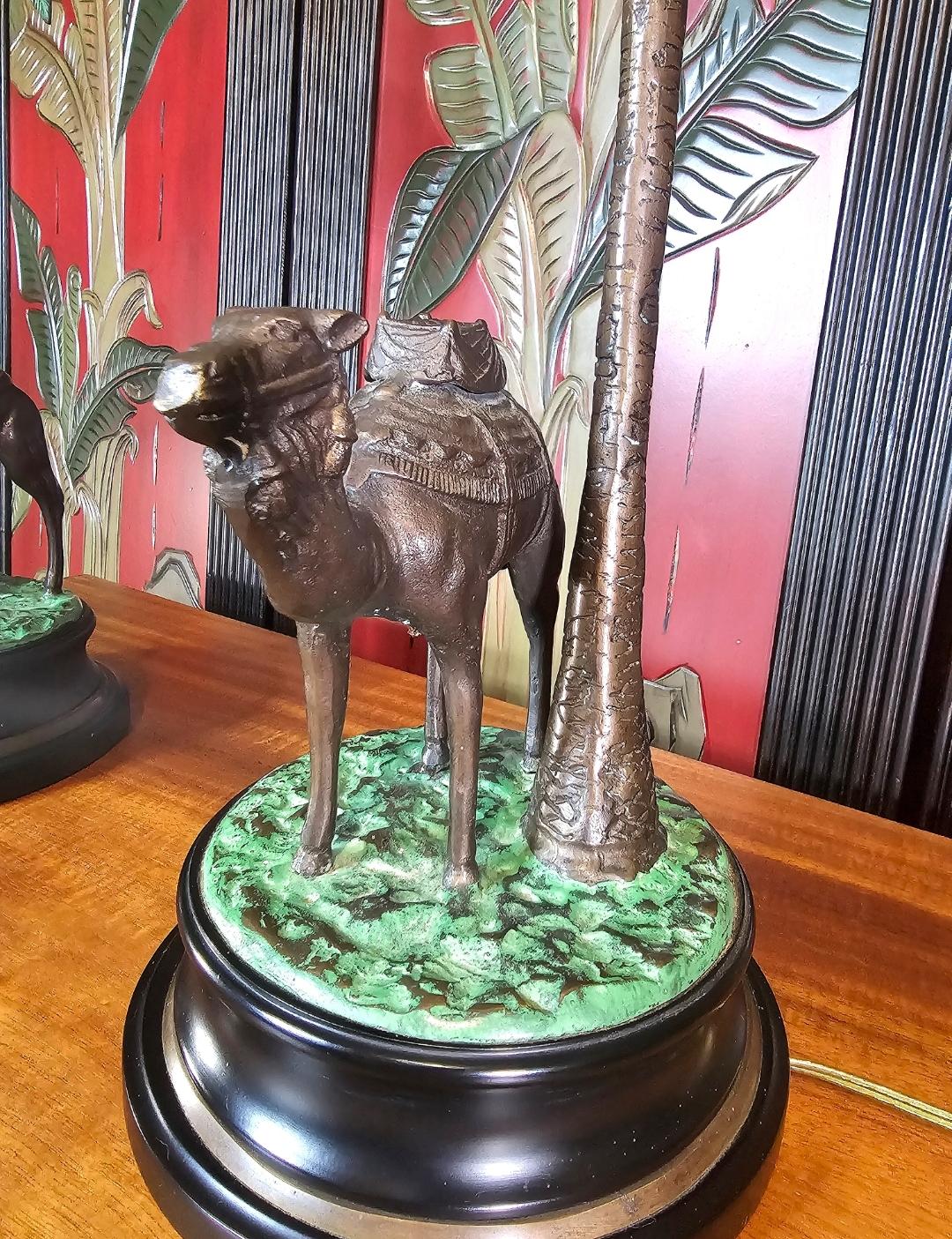 1950s Cast Bronze Camel and Palm Tree Lamps, a Pair  For Sale 15