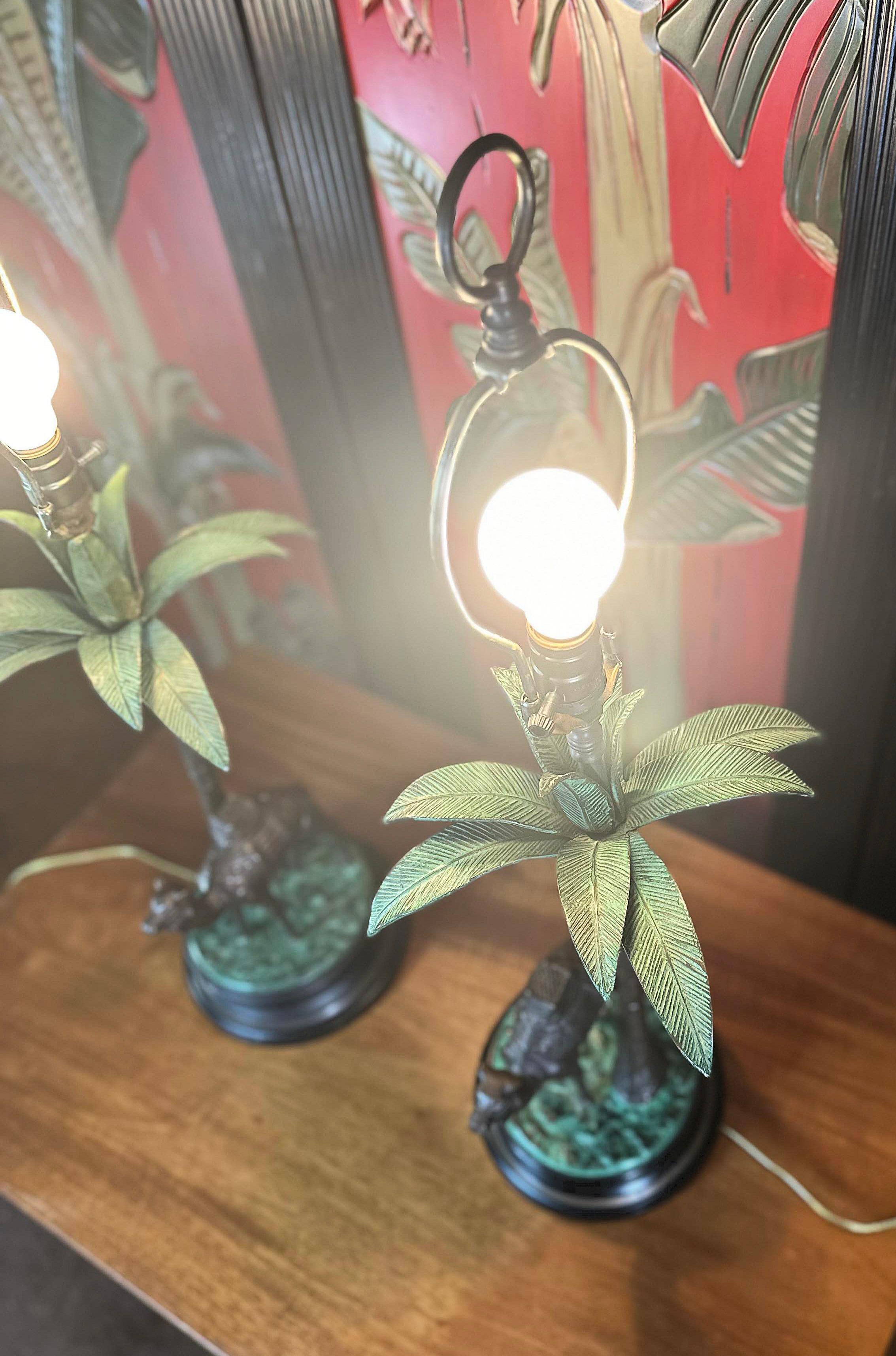 20th Century 1950s Cast Bronze Camel and Palm Tree Lamps, a Pair  For Sale