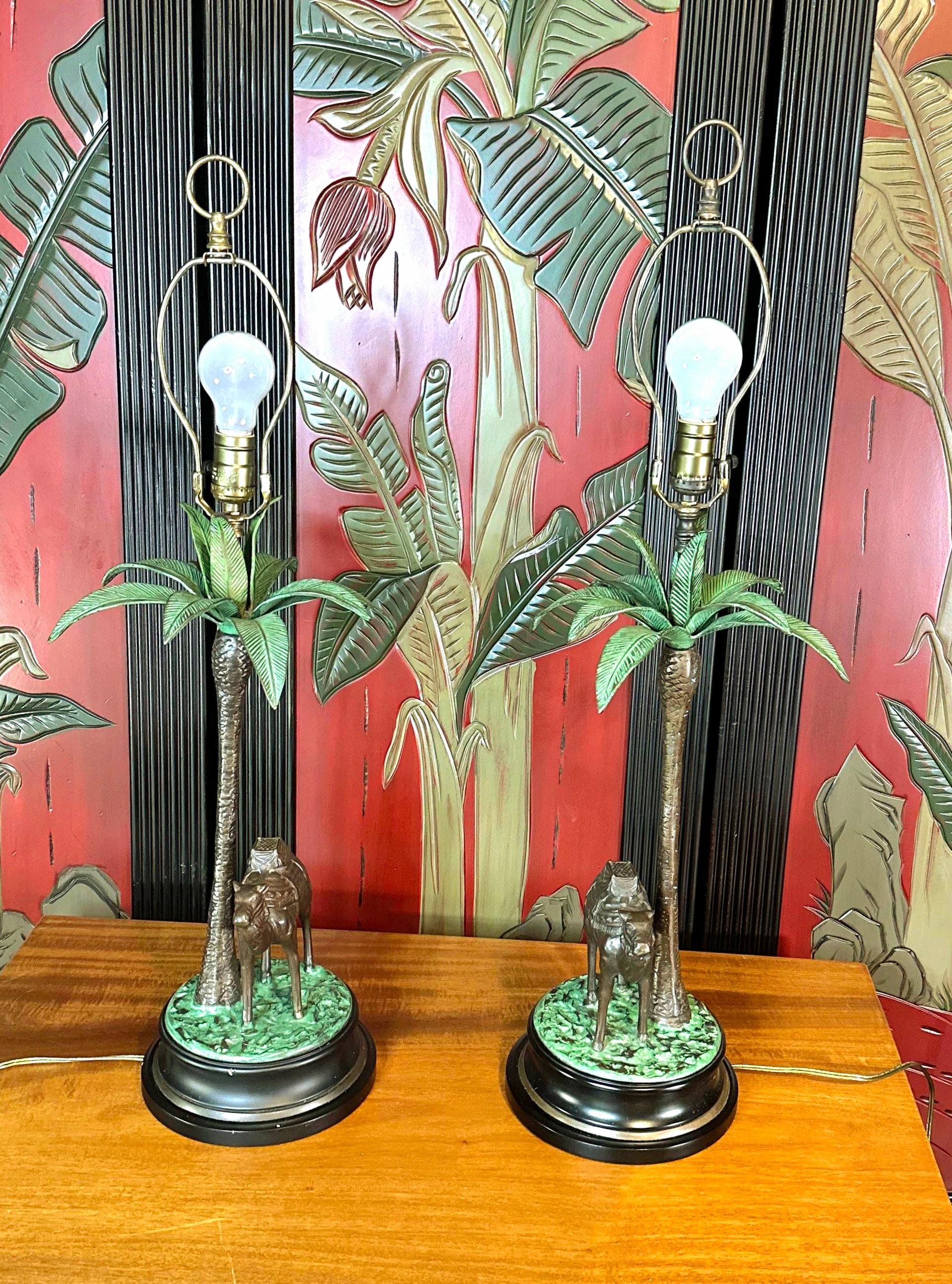 1950s Cast Bronze Camel and Palm Tree Lamps, a Pair  For Sale 3