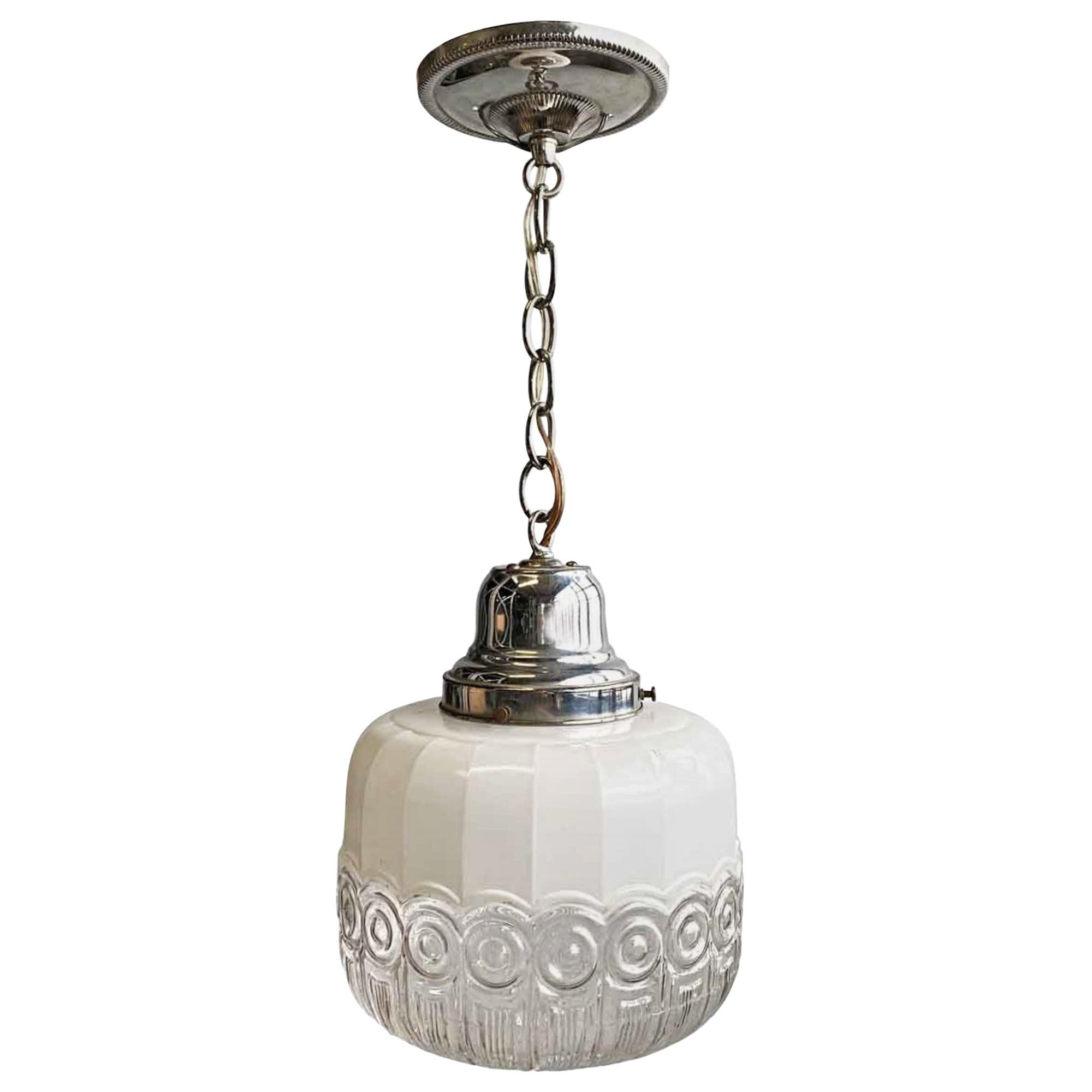 1950s Clear and Frosted Glass Globe Pendant Light with Polished Nickel Hardware