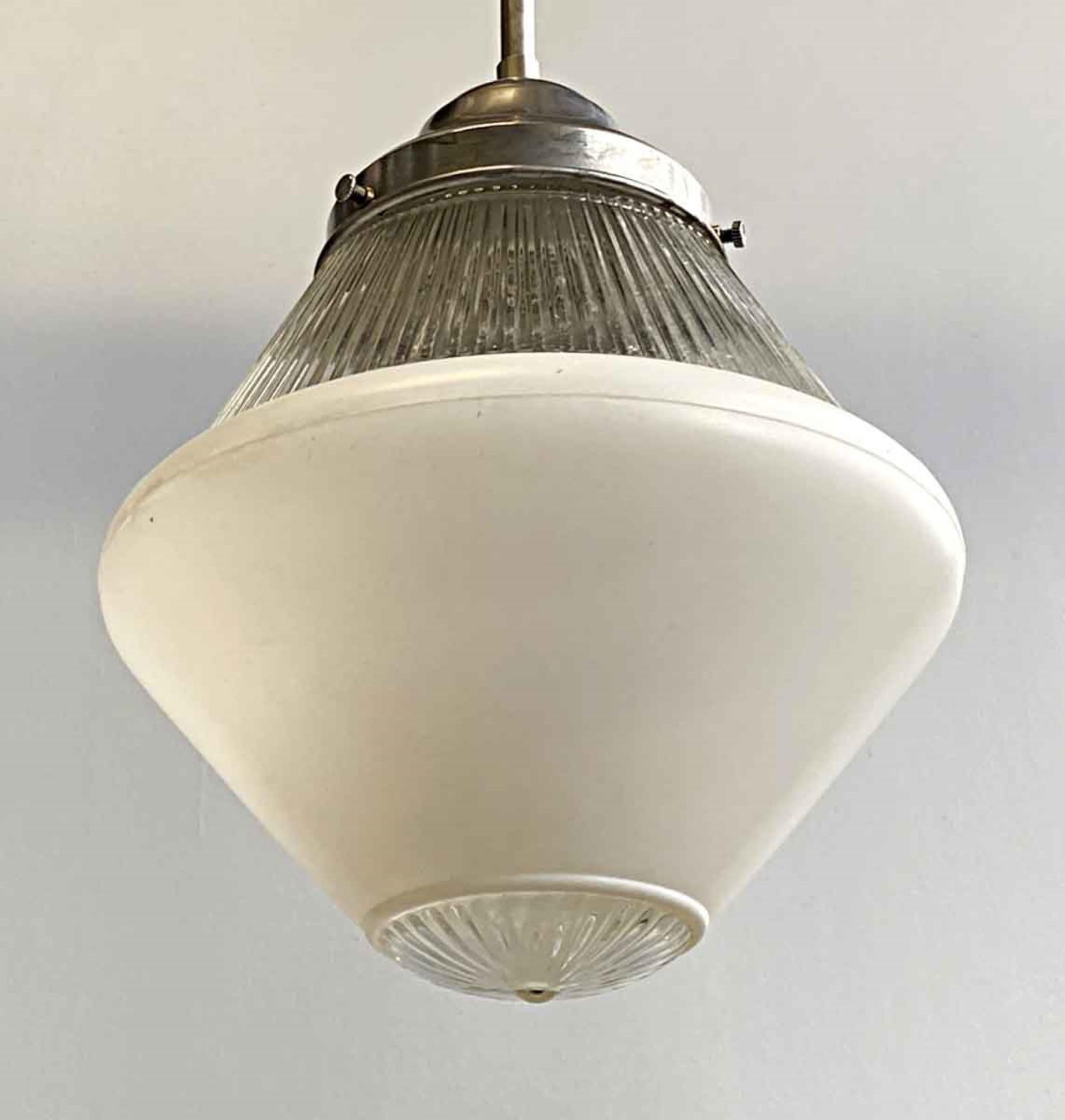 Diamond shaped 1950s white cast glass pendant light. This light is ideal for a bathroom. Price includes restoration.