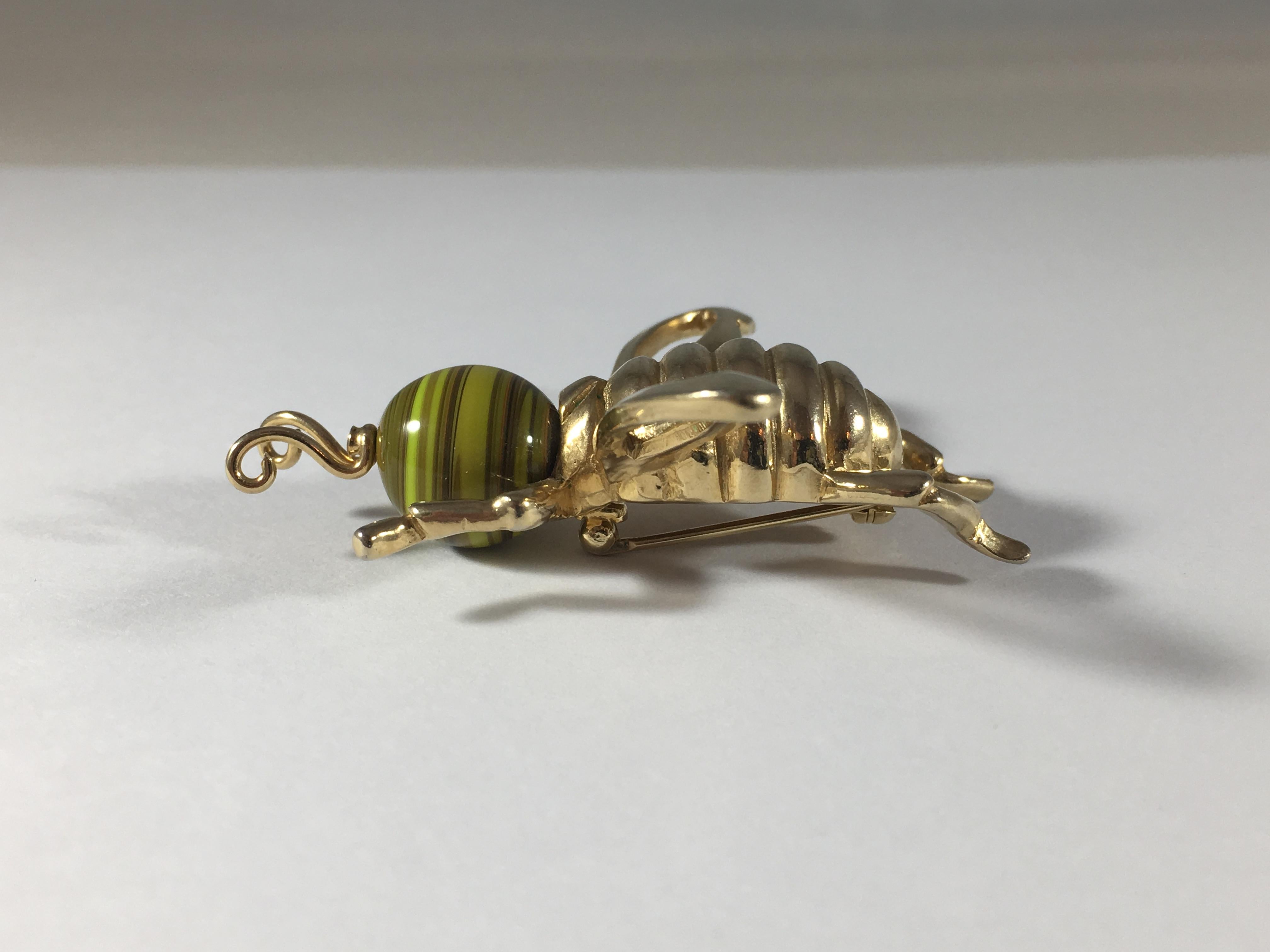1950s Castlecliff Bee Brooch with Yellow Art Glass Head  2
