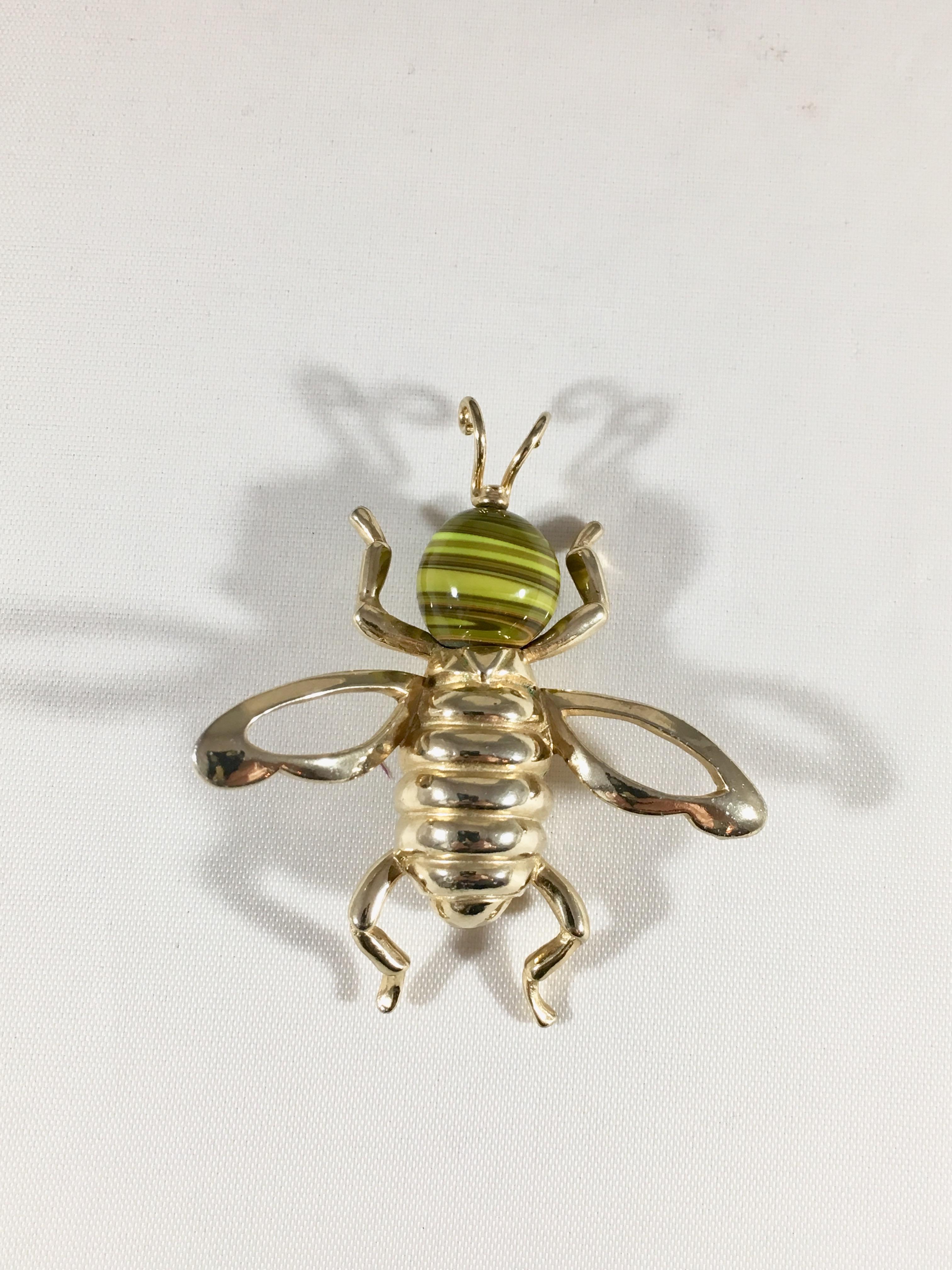 1950s Castlecliff Bee Brooch with Yellow Art Glass Head  3