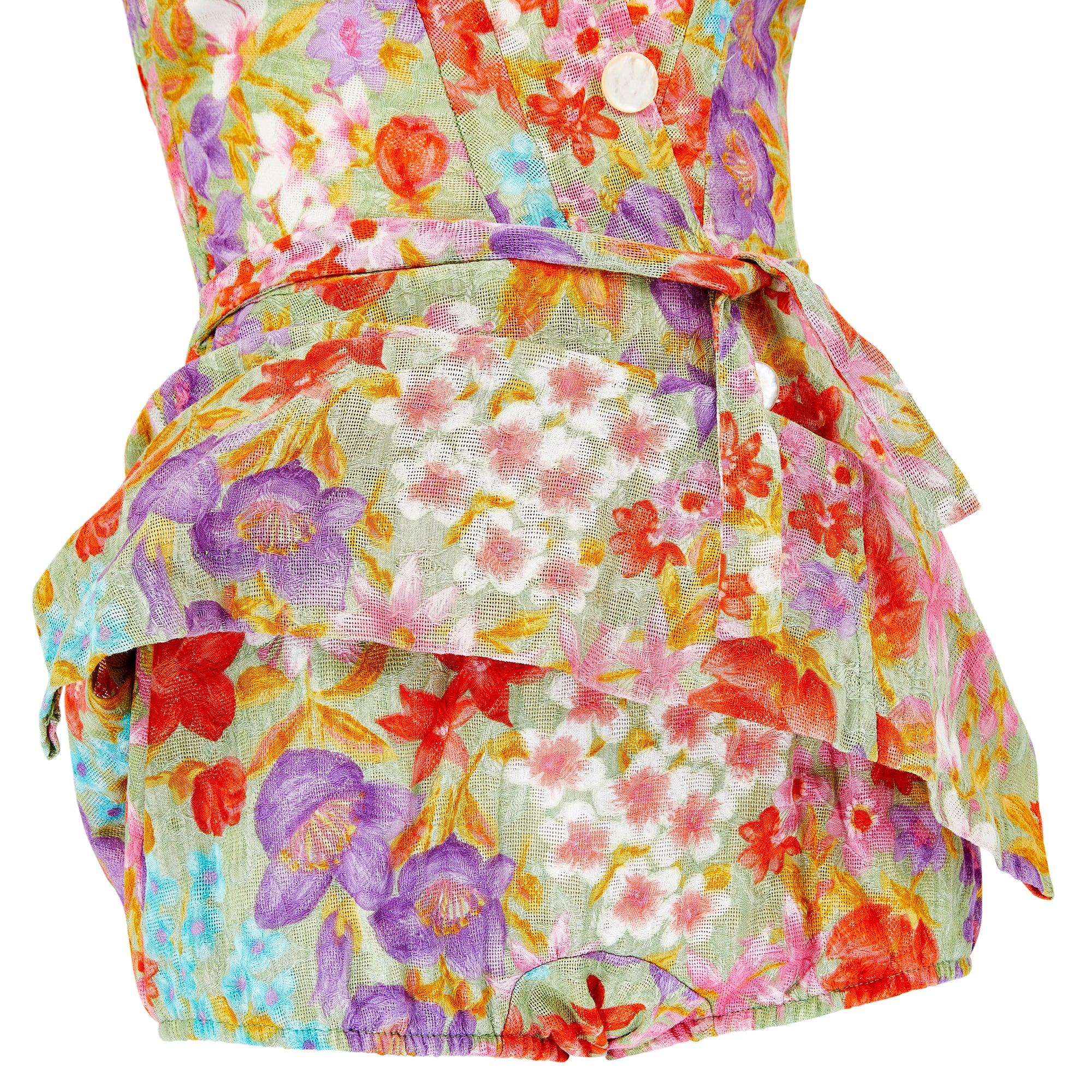 1950s Catalina Floral Textured Cotton Swimsuit In Excellent Condition For Sale In London, GB
