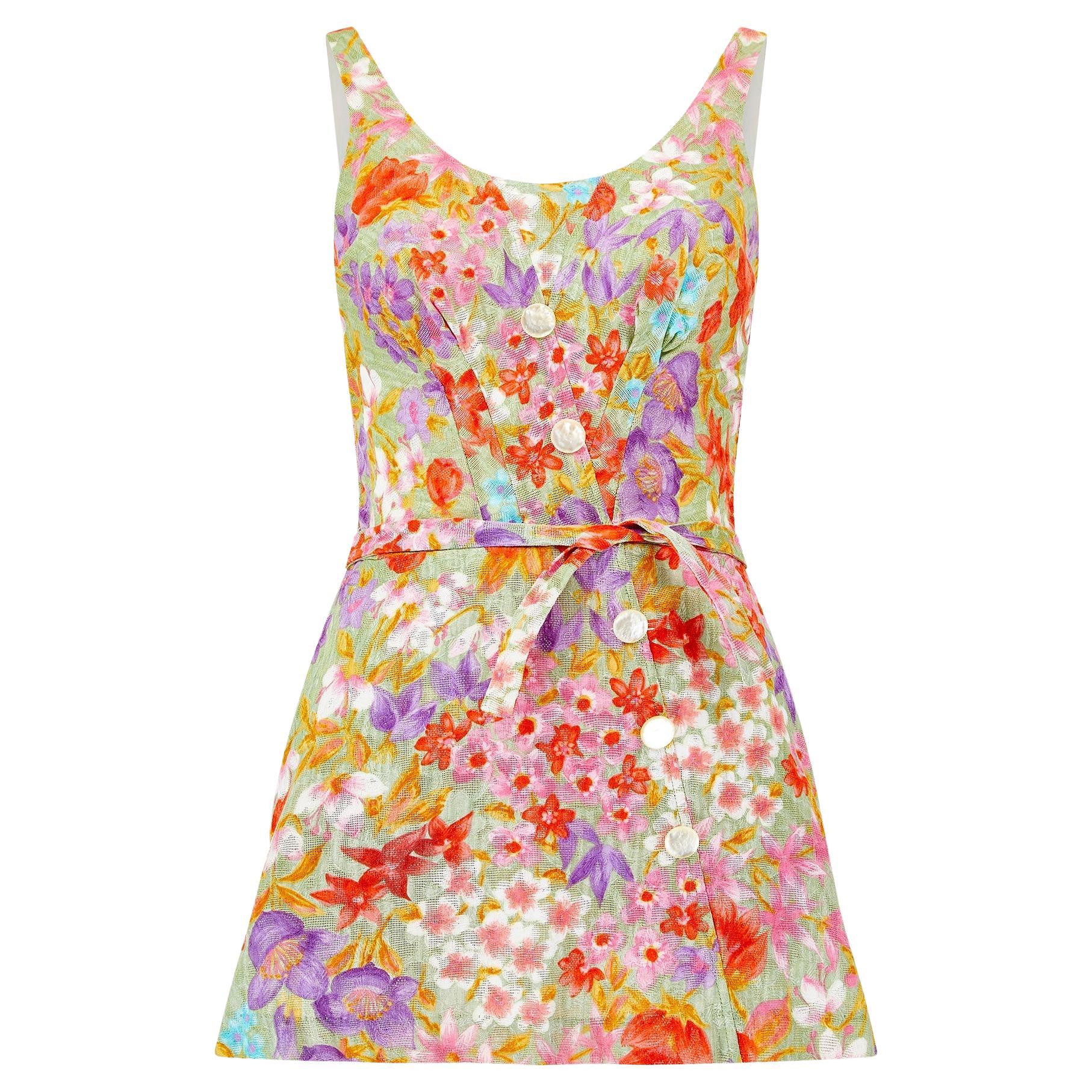 1950s Catalina Floral Textured Cotton Swimsuit For Sale