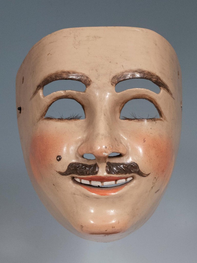 Catrin (Dandy) mask
Nahua people, Tlaxcala, Mexico
Wood, gesso, paint
1950s-1960s
Measures: 7? (17.8 cm) high, 6.5? (16.5 cm) wide, 5? (12.7 cm) deep

This mask is called the Catrin or Dandy and was danced as a form of ridicule of the wealthy