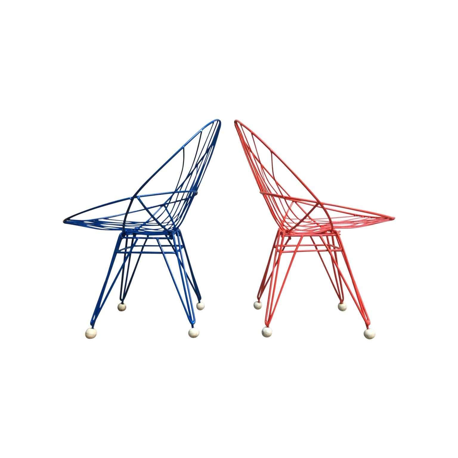 Metal 1950s Cees Braakman 4 Combex Wire Chairs for Pastoe, Red, Blue, Green, Yellow For Sale