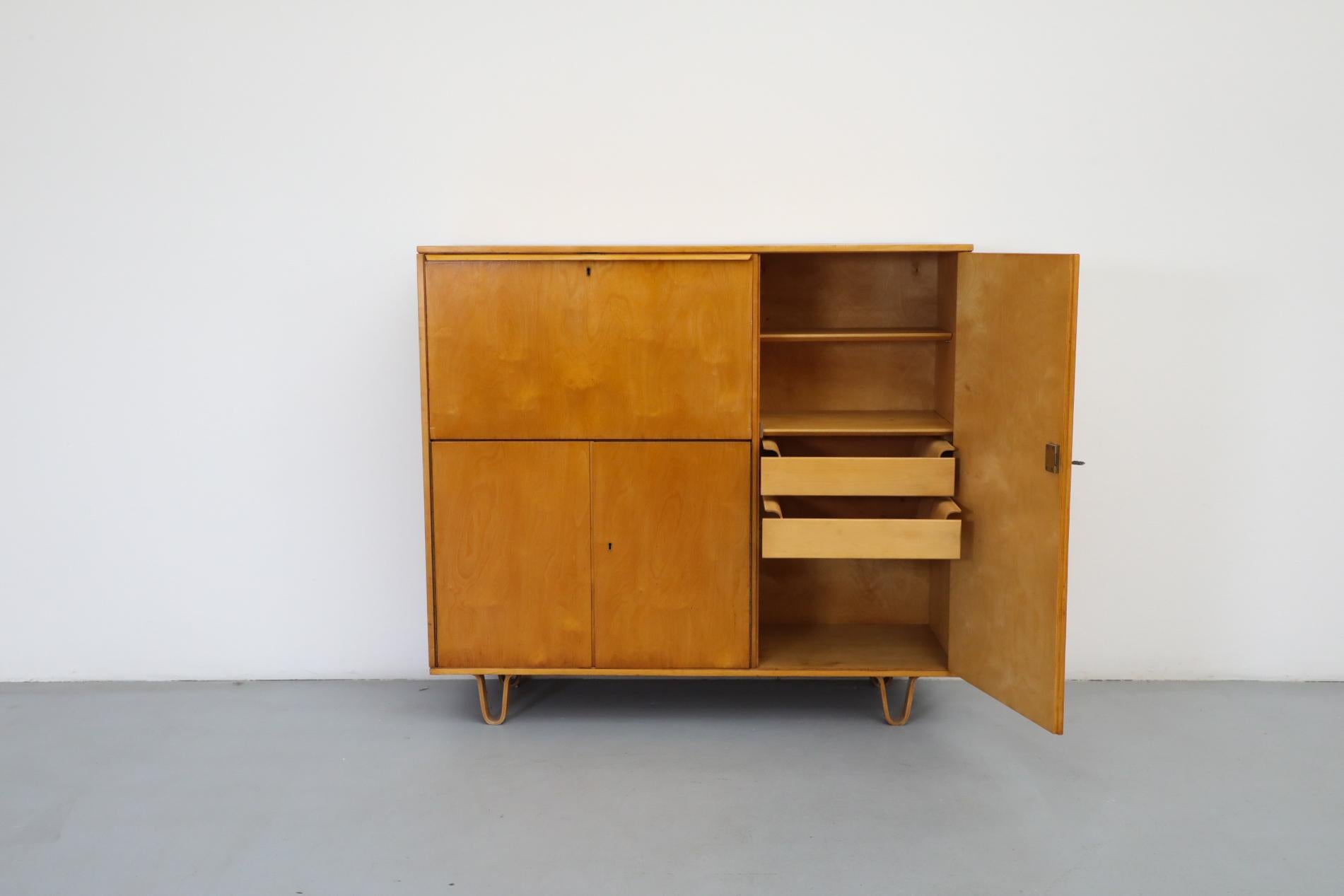 Dutch 1950's Cees Braakman “Combex Series” Birch Secretaire Cabinet for Pastoe