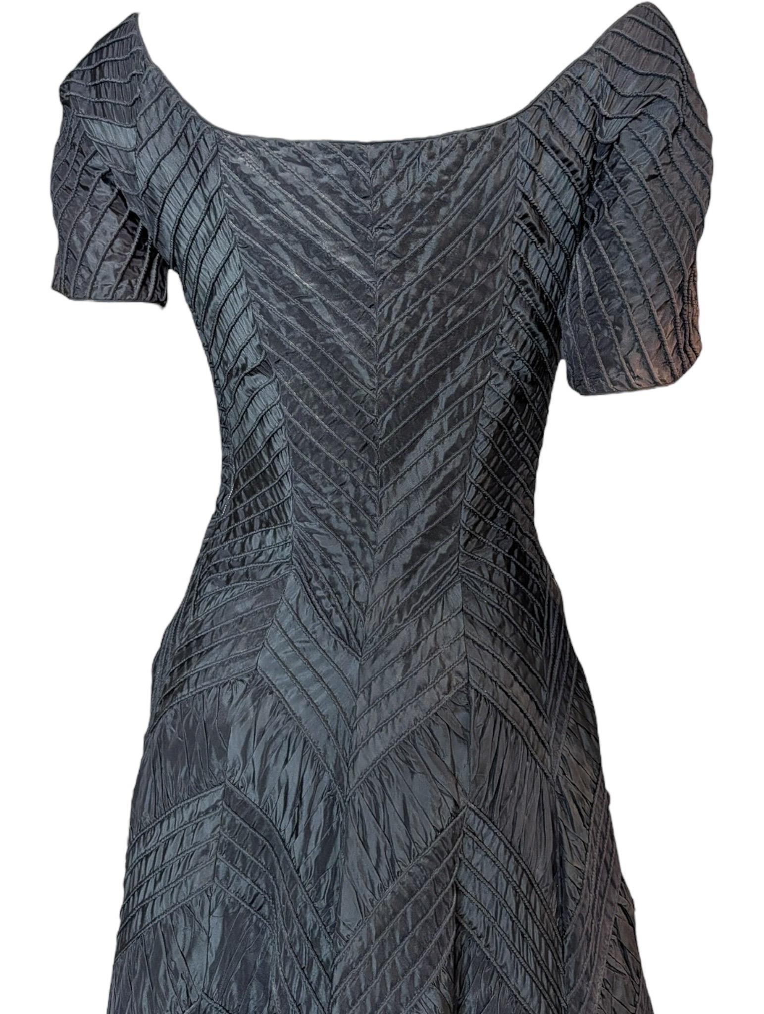 1950s Ceil Chapman Architectural Sculpted Ruched Chevron Cocktail Dress im Angebot 4