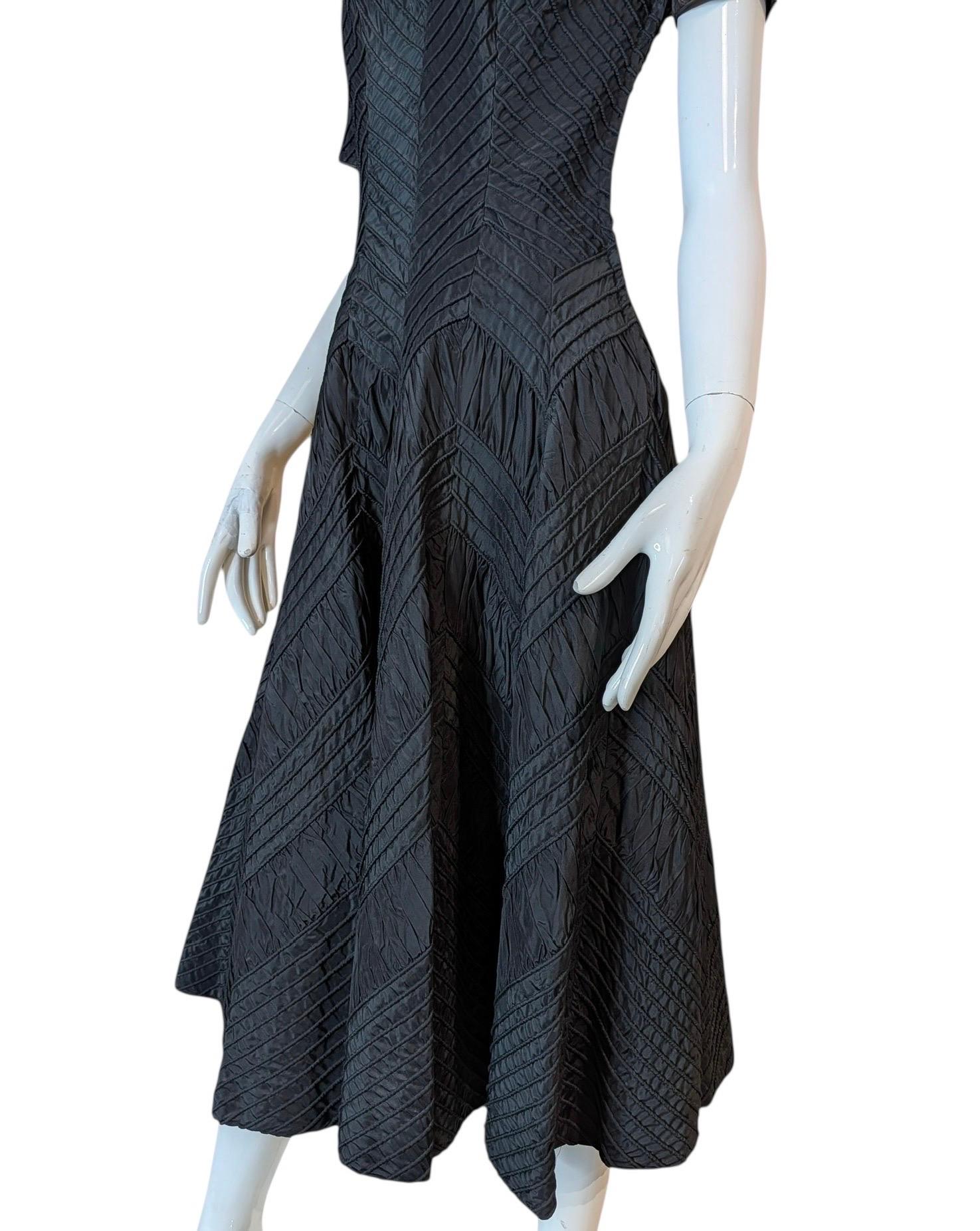 1950s Ceil Chapman Architectural Sculpted Ruched Chevron Cocktail Dress im Angebot 5