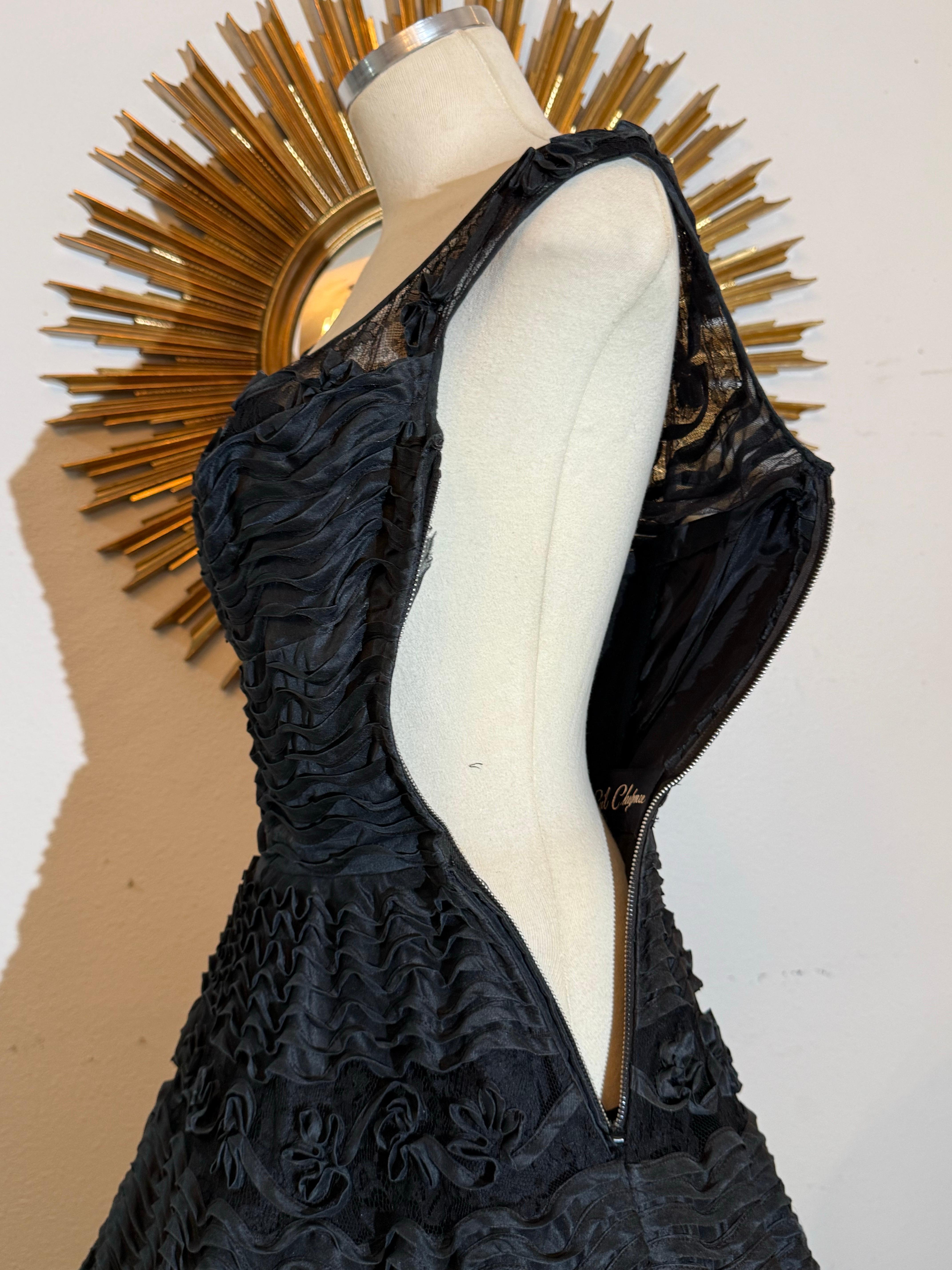 1950s Ceil Chapman Schwarz Seide Organza & Spitze New Look Cocktailkleid w Applique im Angebot 12