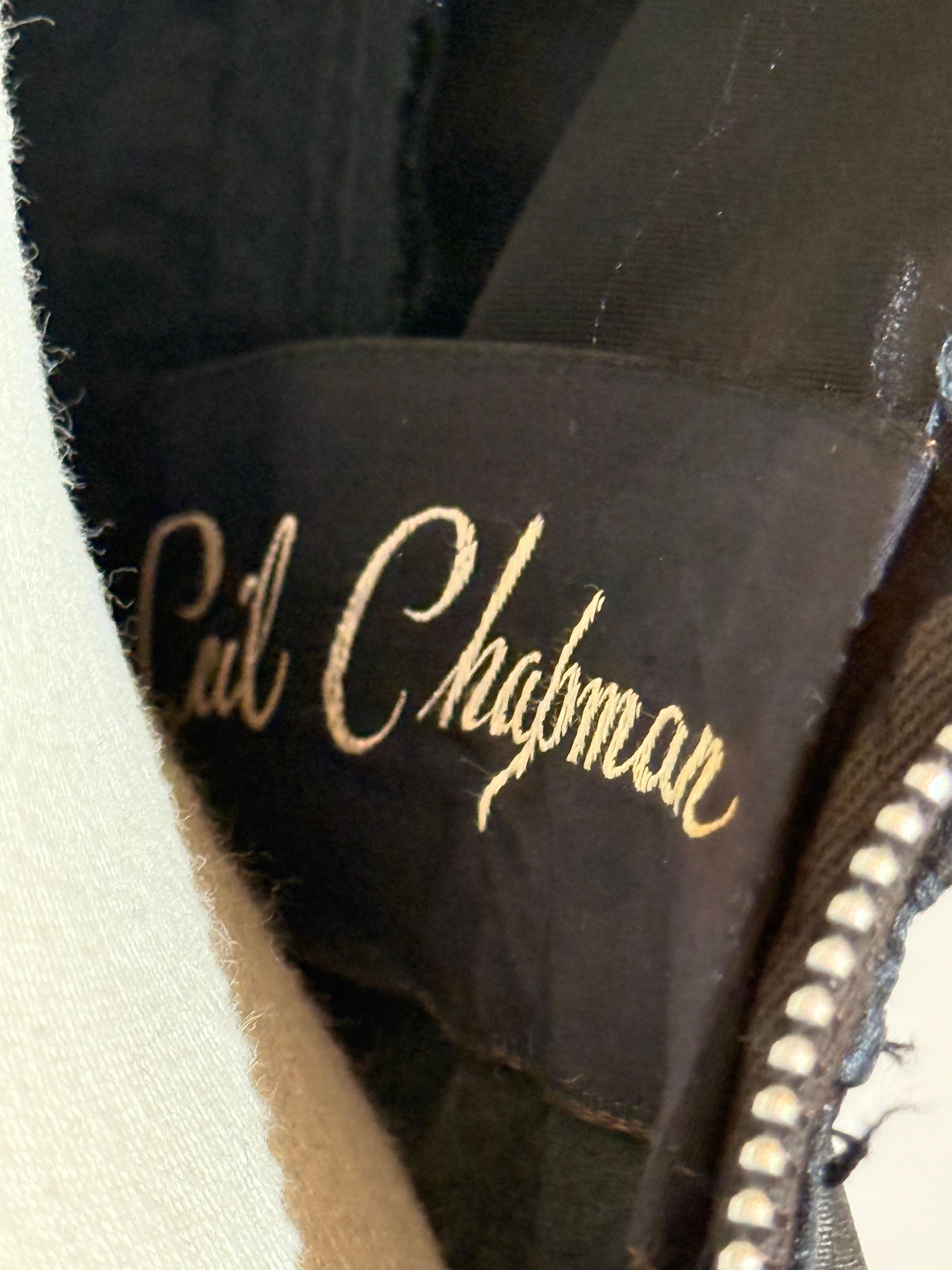 1950s Ceil Chapman Schwarz Seide Organza & Spitze New Look Cocktailkleid w Applique im Angebot 15