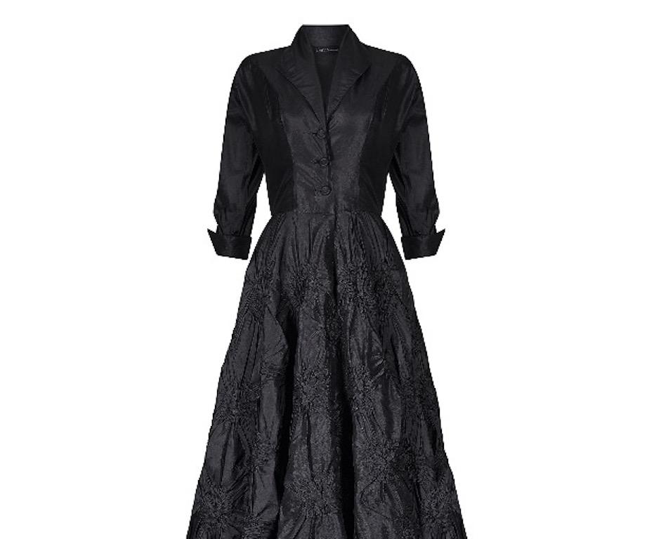 1950s Ceil Chapman Black Silk Taffeta Full Circle Dress For Sale 1
