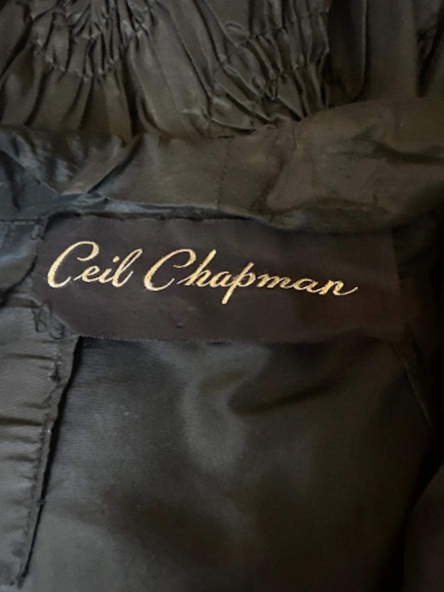 1950er Ceil Chapman Schwarzes Seidentaftkleid mit vollem Kreis im Angebot 4