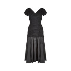 1950s Ceil Chapman Black Taffeta and Ruched Silk Jersey Dress