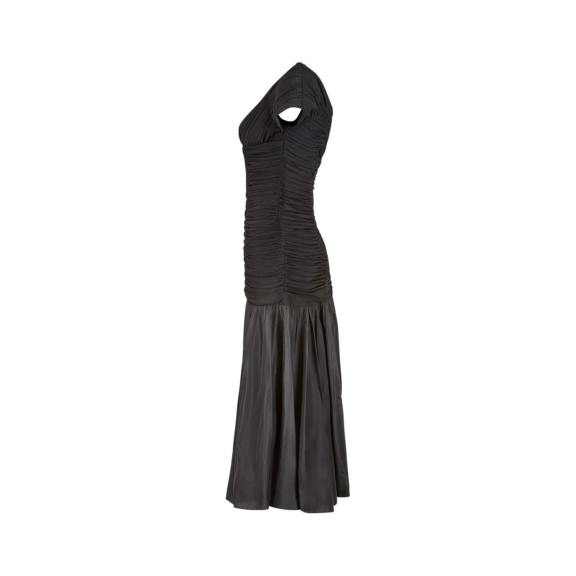 1950s Ceil Chapman Black Taffeta and Ruched Silk Jersey Dress In Excellent Condition For Sale In London, GB