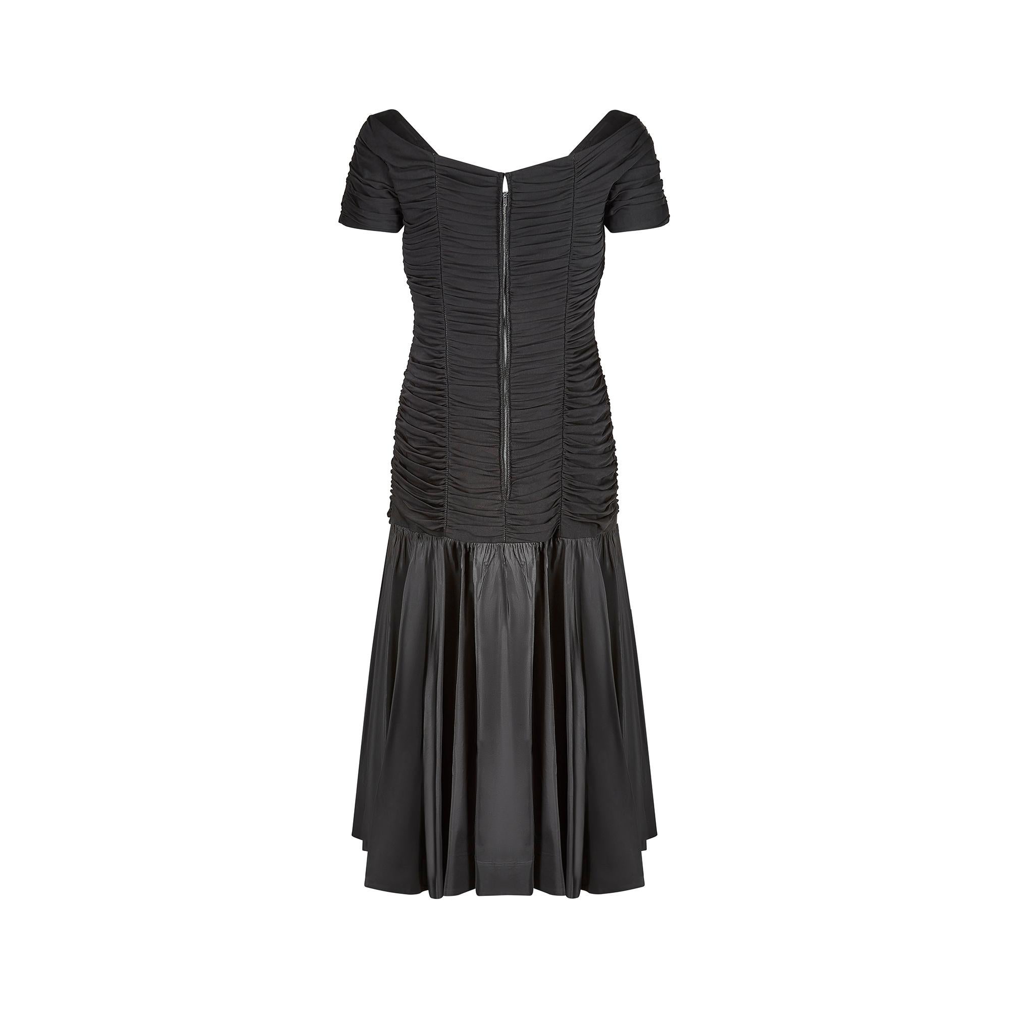 Women's 1950s Ceil Chapman Black Taffeta and Ruched Silk Jersey Dress For Sale