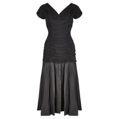 Vintage 1950s Ceil Chapman Black Taffeta and Ruched Silk Jersey Dress