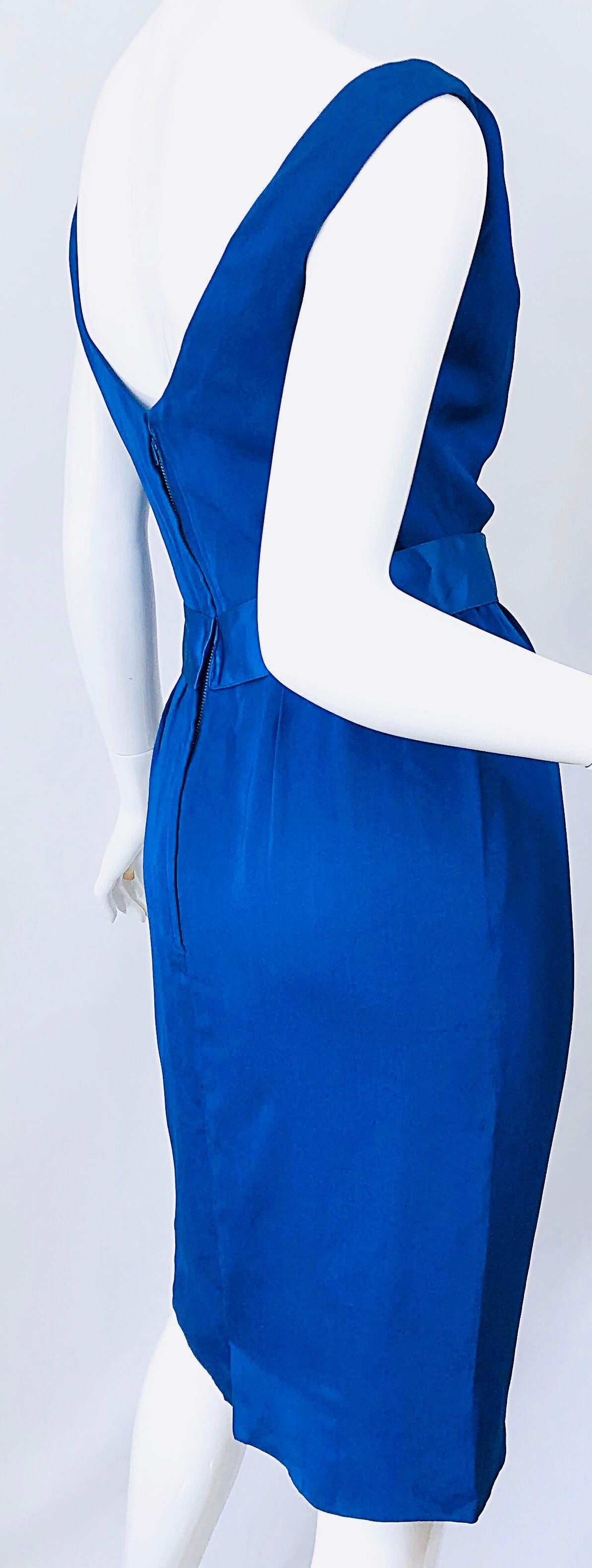 1950s Ceil Chapman Cerulean Blue Silk Chiffon Vintage 50s Off Shoulder Dress 1