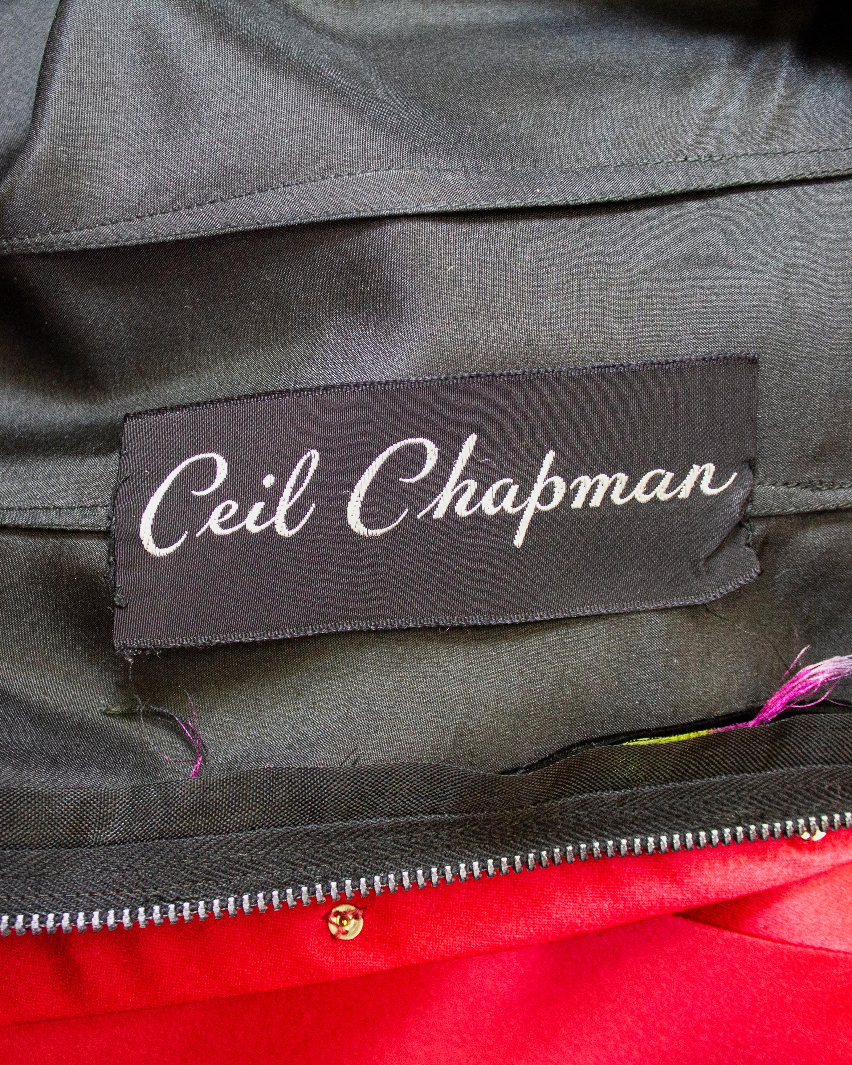 1950s Ceil Chapman Floral Silk Gown with Back Cape For Sale 3