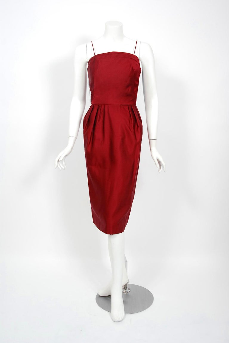 Vintage 1950's Ceil Chapman Merlot Red Silk Tiered Petal Detachable ...
