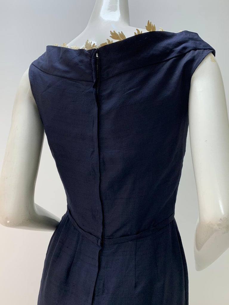 1950s Ceil Chapman Navy Fitted Spring Sheath Dress w/ Lace Dcolletage Neckline 1950s Ceil Chapman Navy Fitted Spring Sheath Dress w/ Lace Dcolletage Neckline