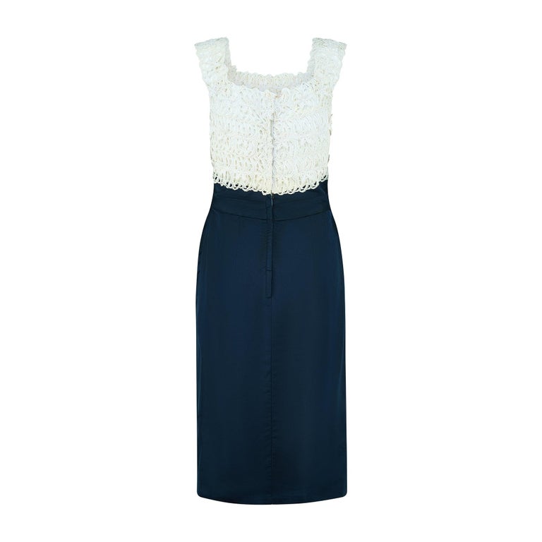 1950s Ceil Chapman Navy Silk Shift Dress with White Lace Top For Sale at 1stDibs