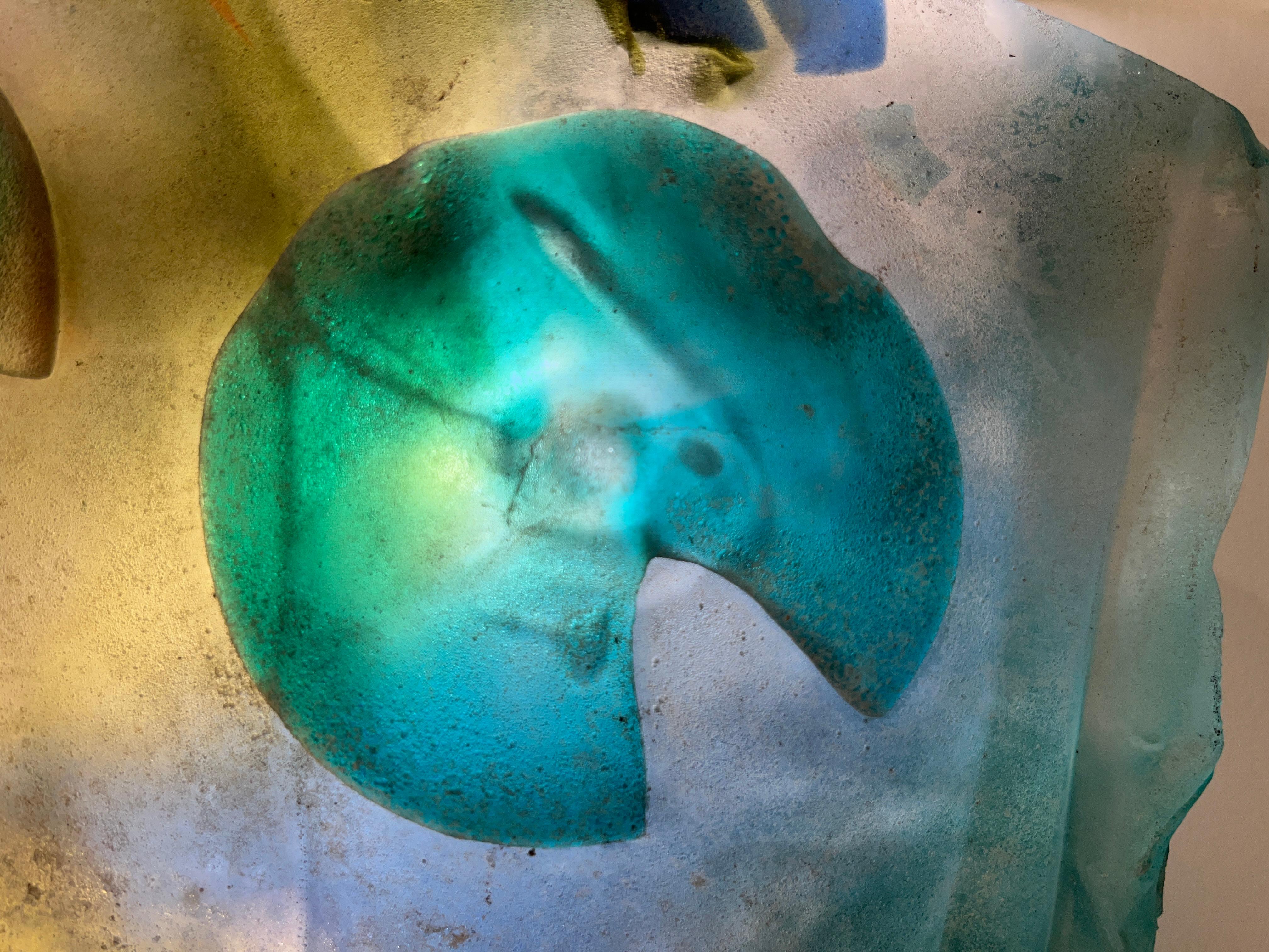 1950er Cenedese Italienisch Orange Blau Grün Scavo Murano Glas Wandleuchter im Angebot 1