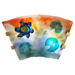 1950er Cenedese Italienisch Orange Blau Grün Scavo Murano Glas Wandleuchter