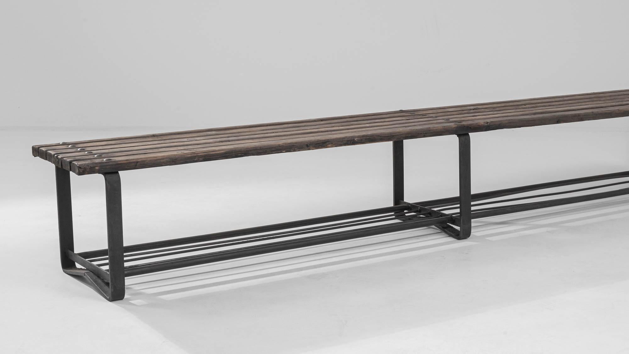 1950s Central European Industrial Steel Frame Bench For Sale 1