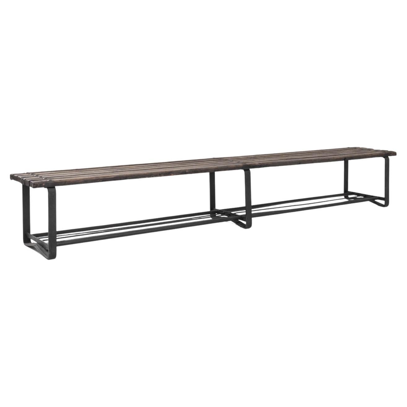 1950s Central European Industrial Steel Frame Bench For Sale