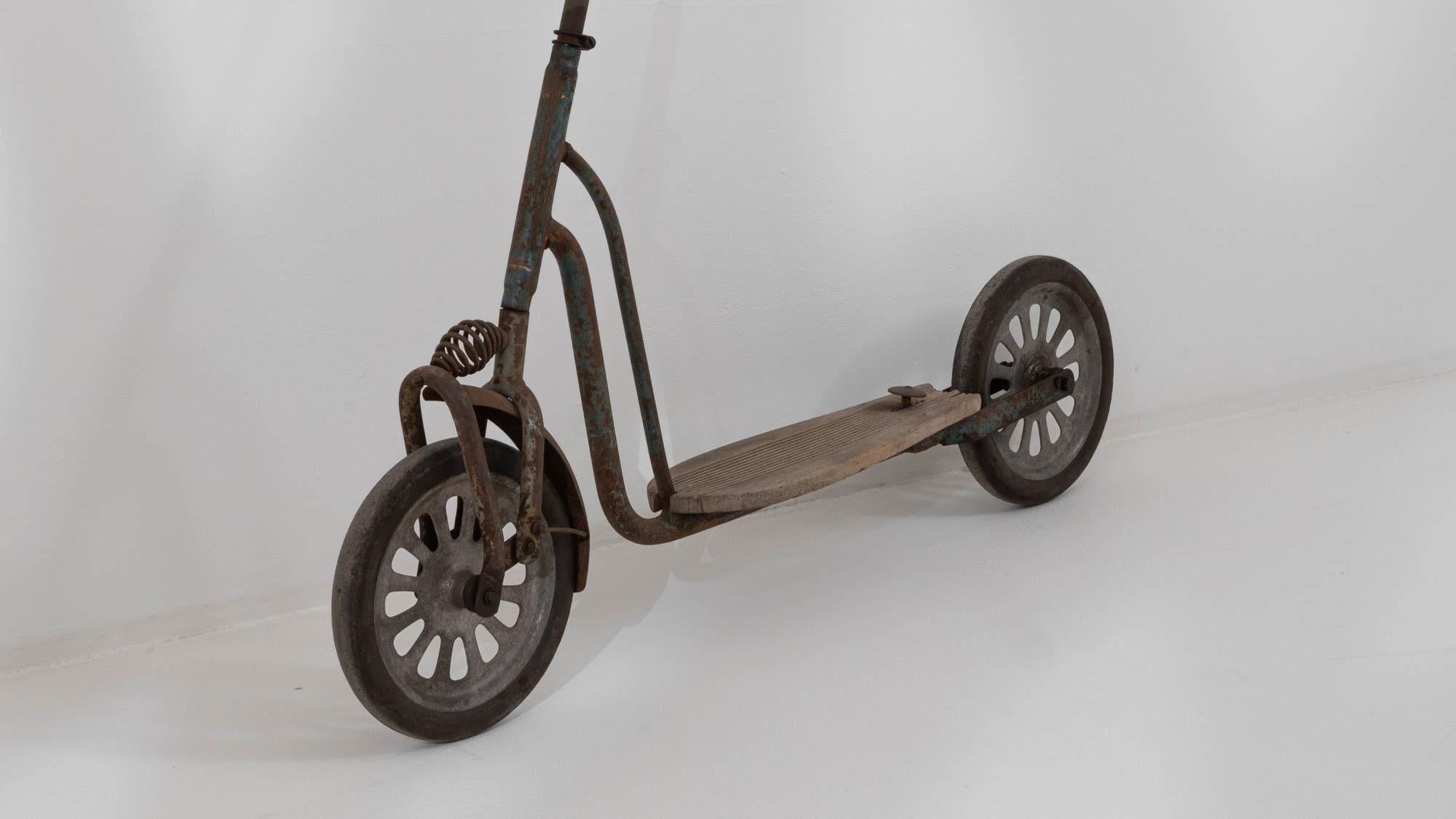 20th Century 1950s Central European Metal and Wooden Scooter For Sale