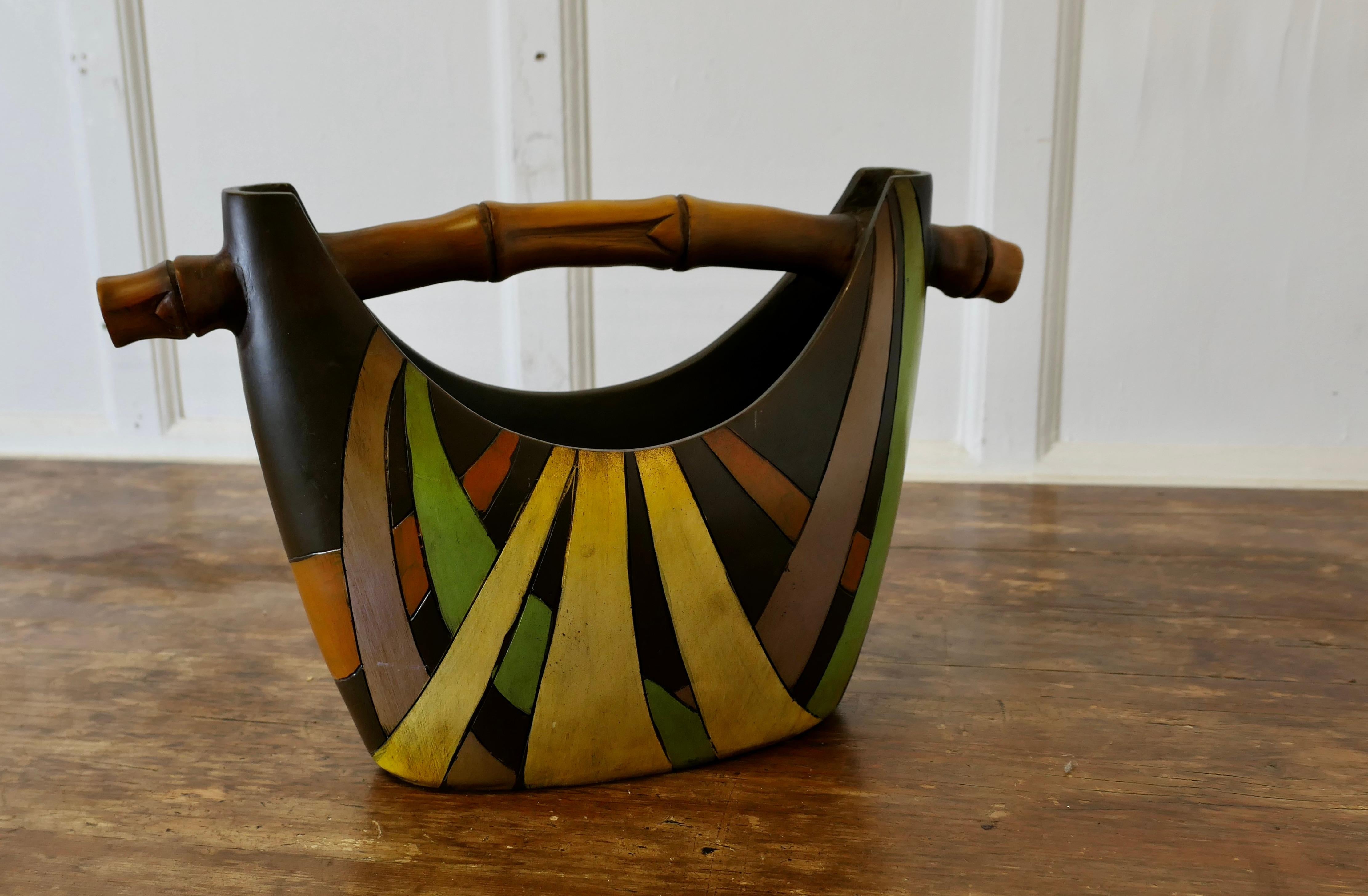 Mid-Century Modern 1950s Ceramic Flower Vase in the form of a Basket