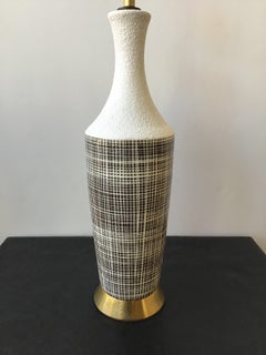 1950s Ceramic Grid Pattern Brown or White Table Lamp