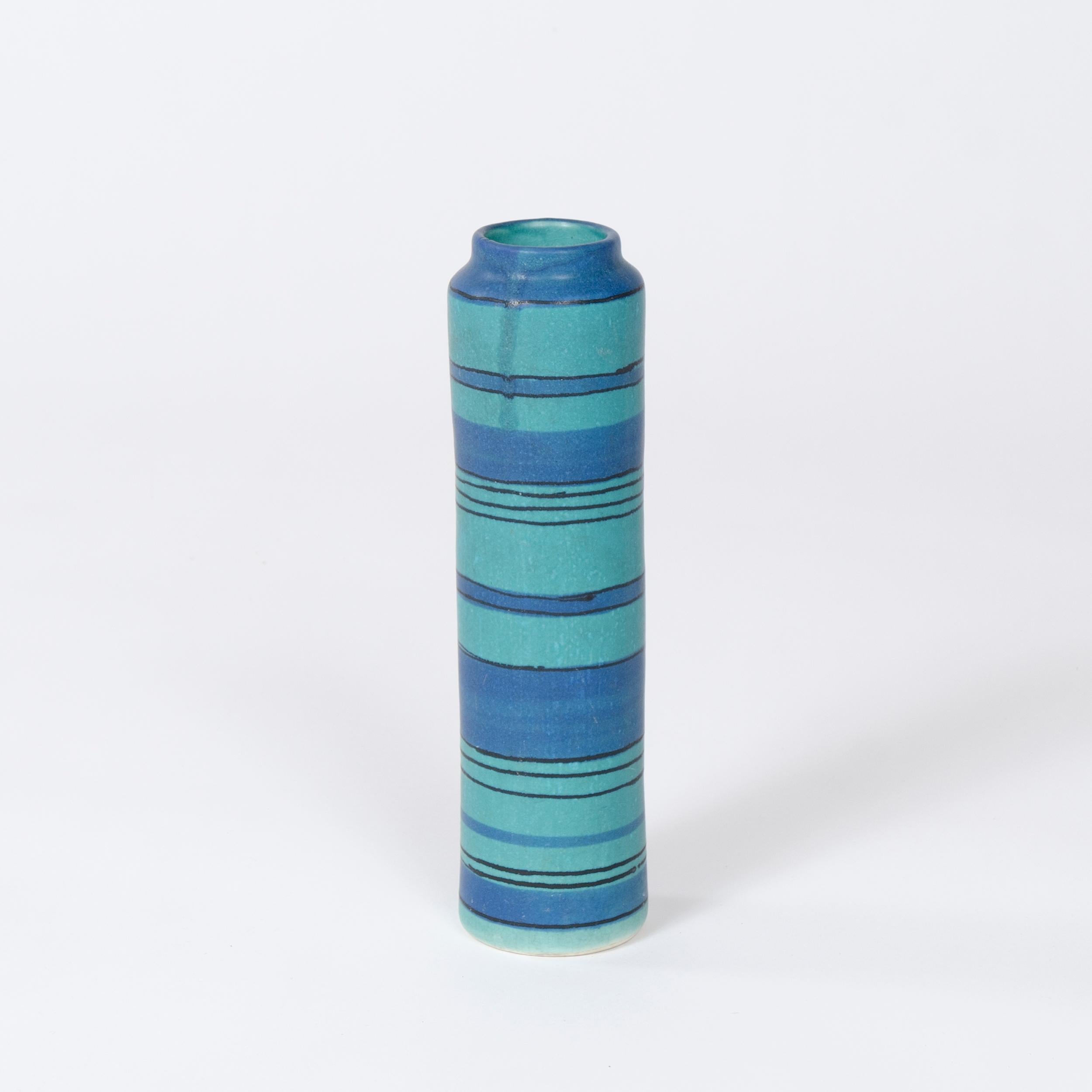 A striped, ceramic vase with satin matte glaze stamped with Glidden's ram head mark and signed 
