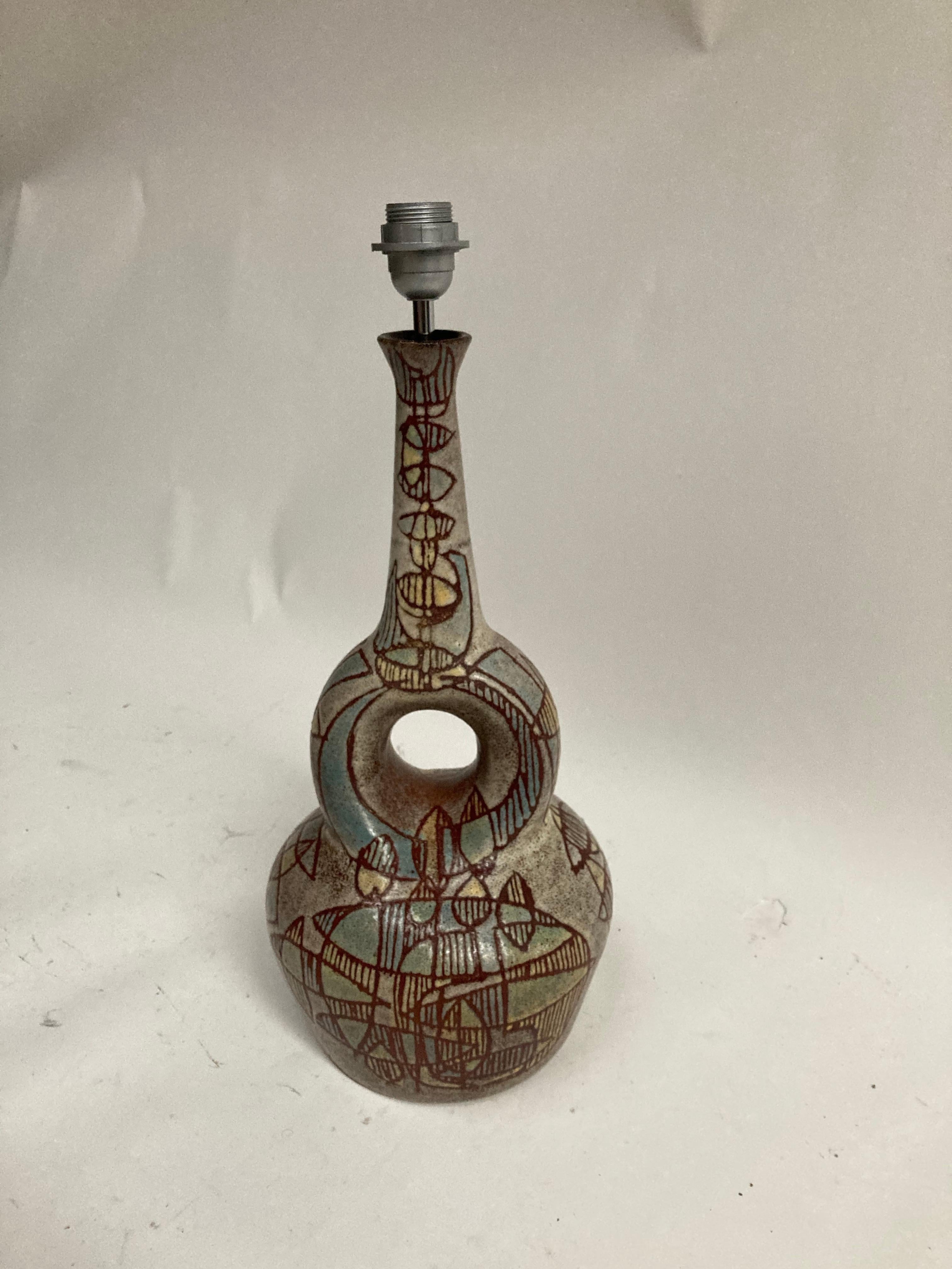 Mid-20th Century 1950's Ceramic Lamp by French Artist Accolay For Sale