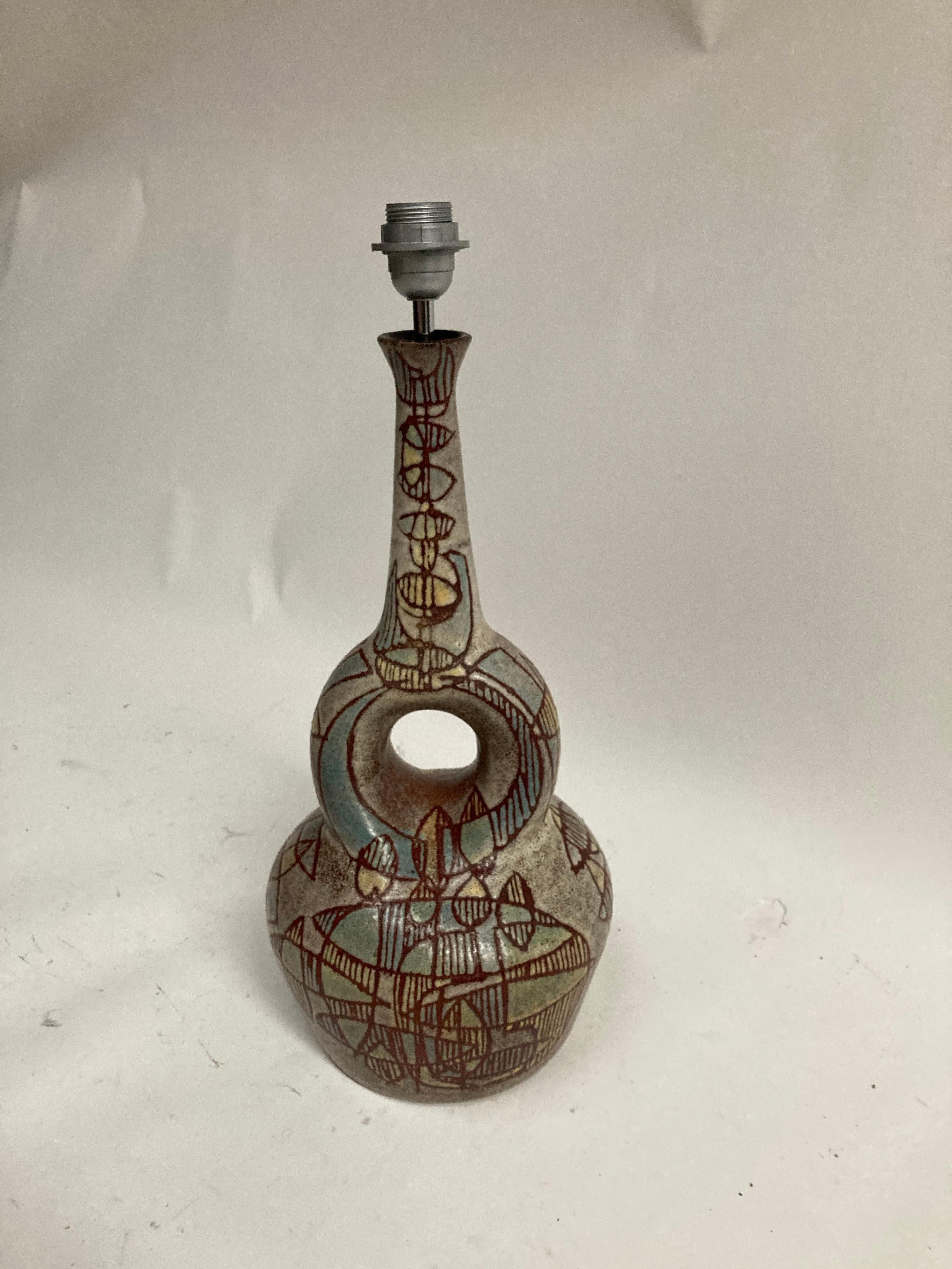 Lámpara de cerámica de los años 50 del artista francés Accolay mediados del siglo XX en venta
