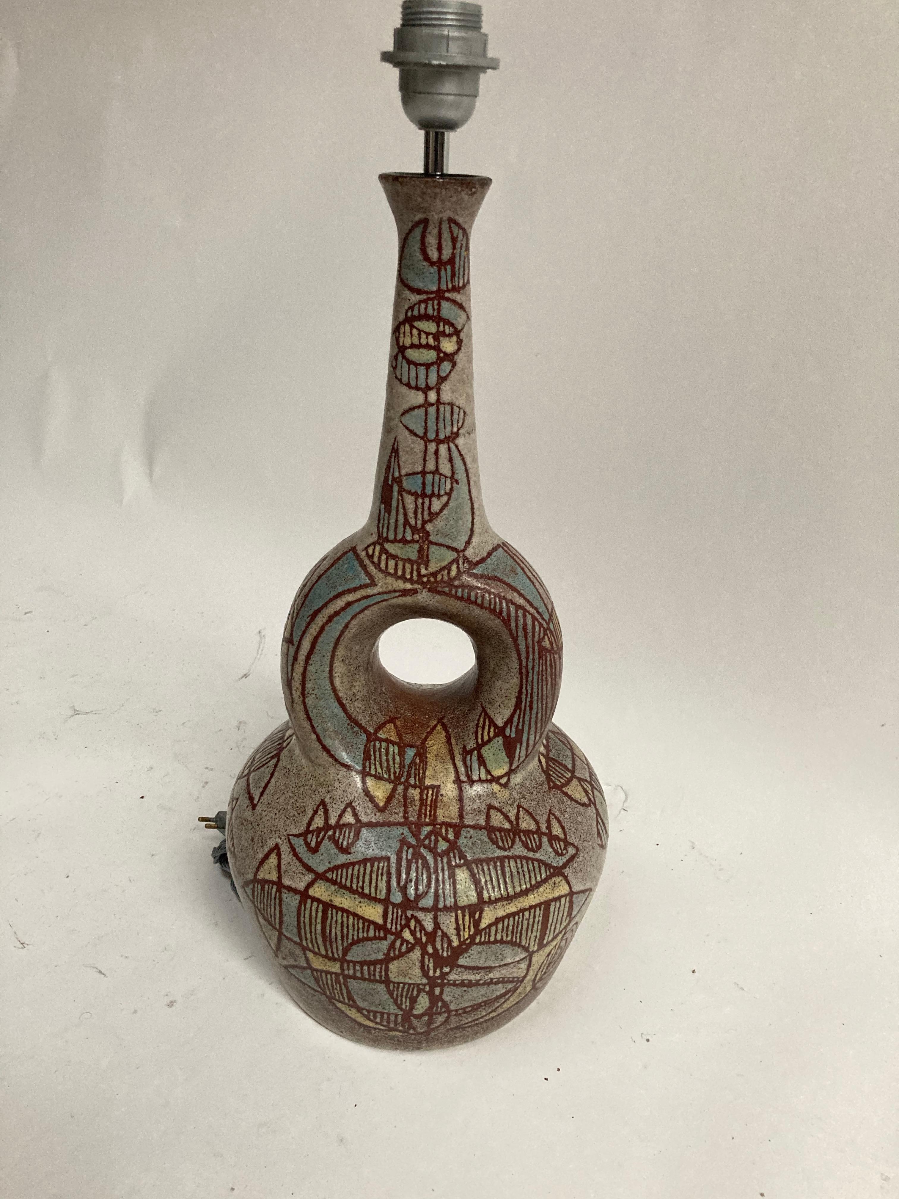 1950's Ceramic Lamp by French Artist Accolay For Sale 2