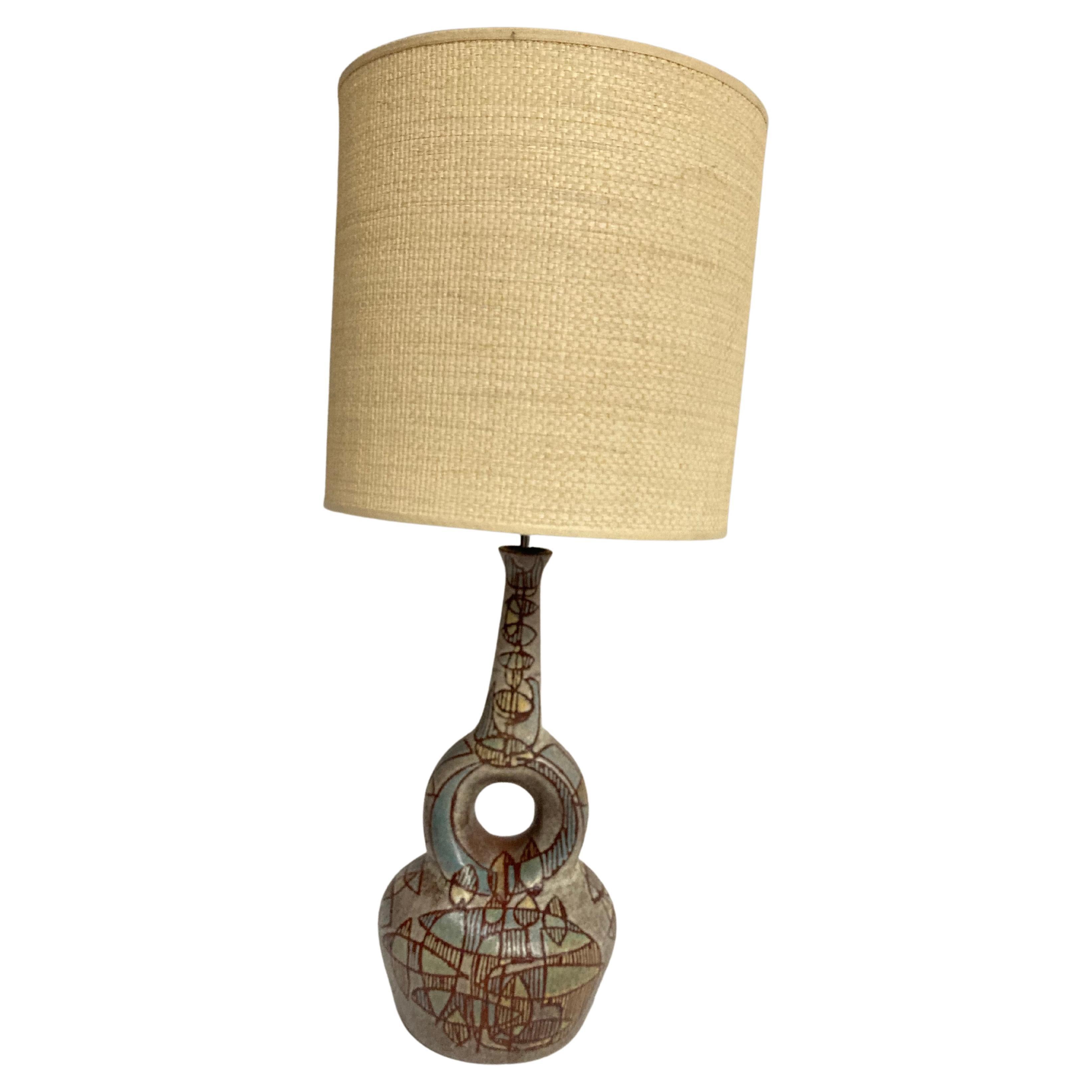 Lampada in ceramica degli anni '50 dell'artista francese Accolay