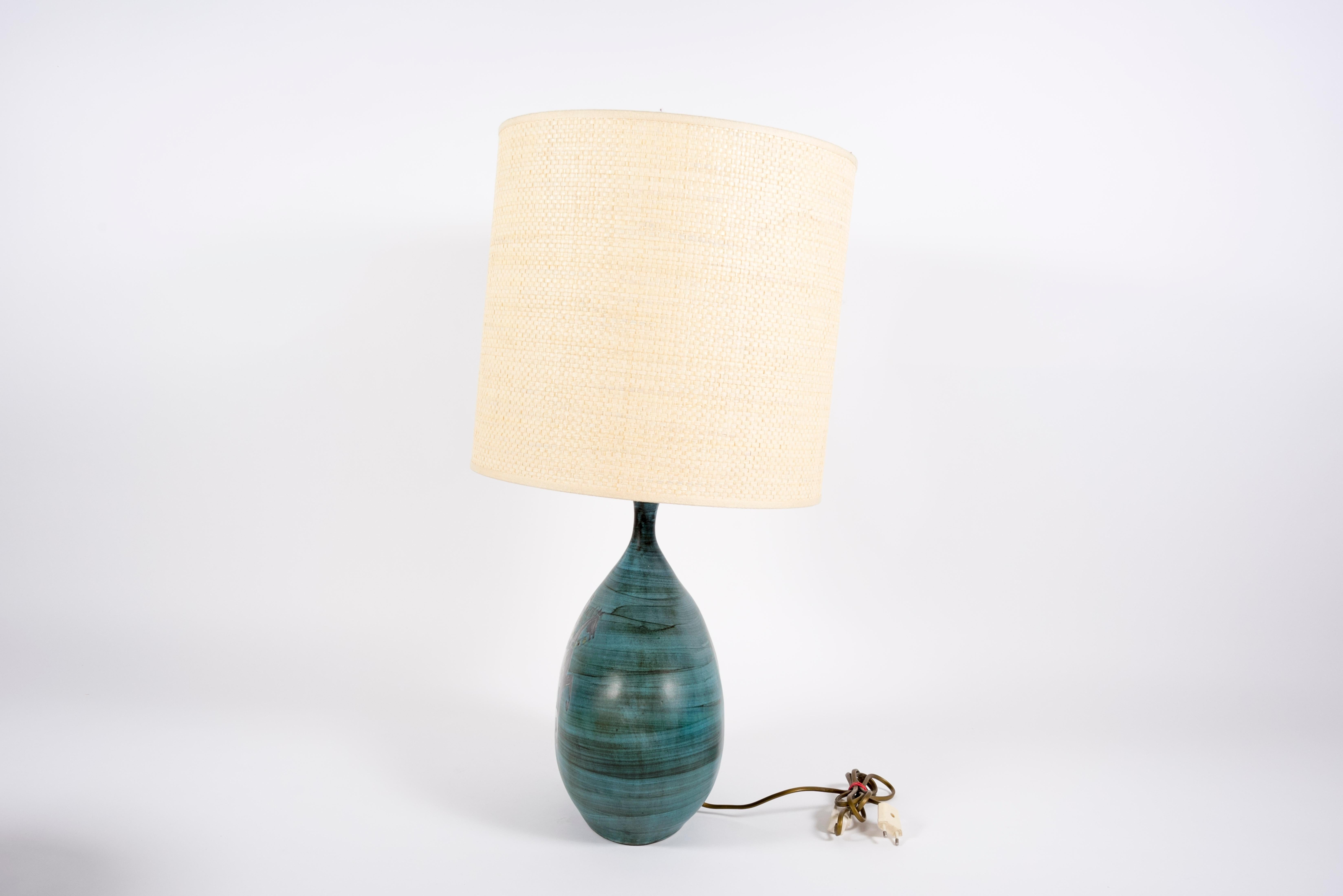 European 1950's Ceramic Lamp by Jean De Lespinas For Sale