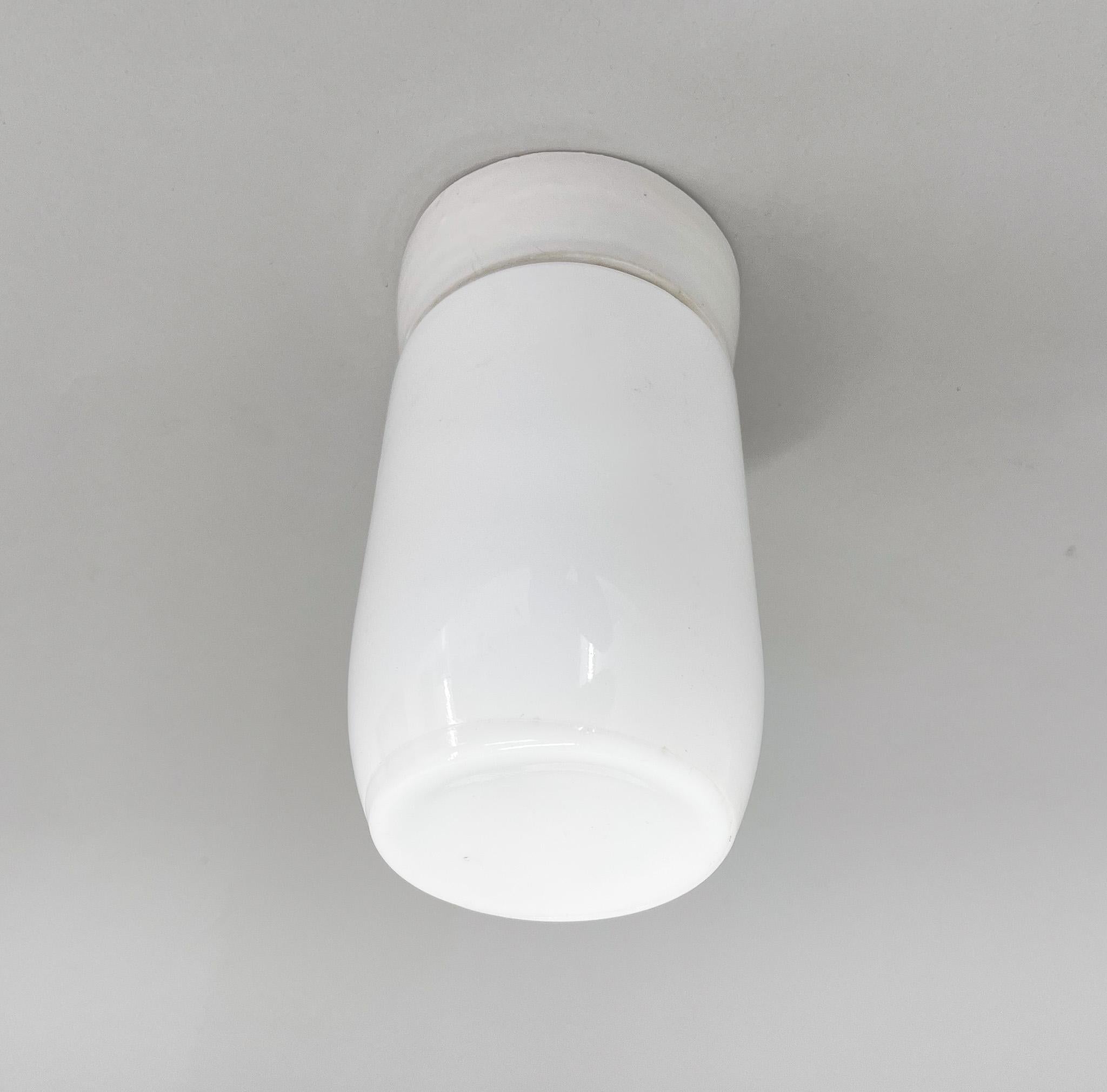 Mid-century ceiling light made of ceramic base and opaline glass shade. New wiring. Bulb: 1 x E26 or E27. US wiring compatible.