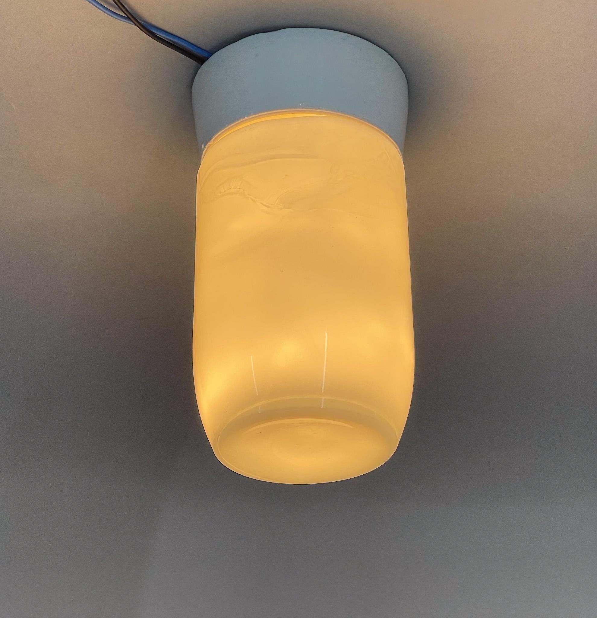 1950's Ceramic & Opaline Glass Ceiling or Wall Lamp, Czechoslovakia In Good Condition For Sale In Praha, CZ