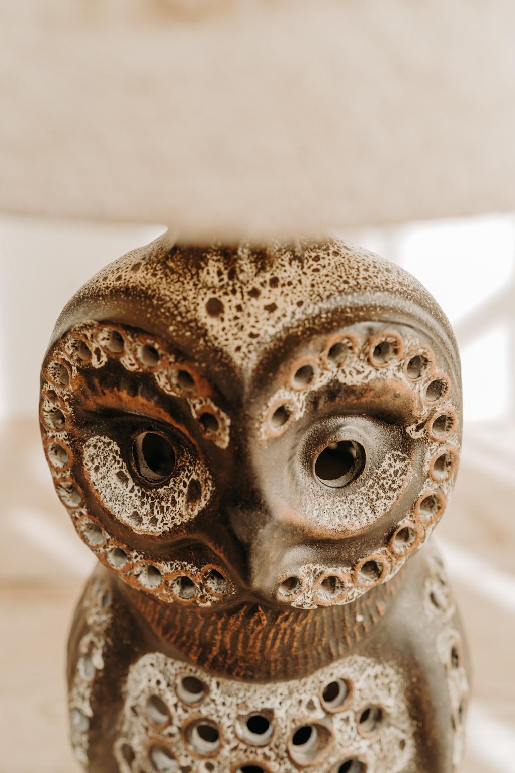 French 1950's Ceramic Owl Lamp