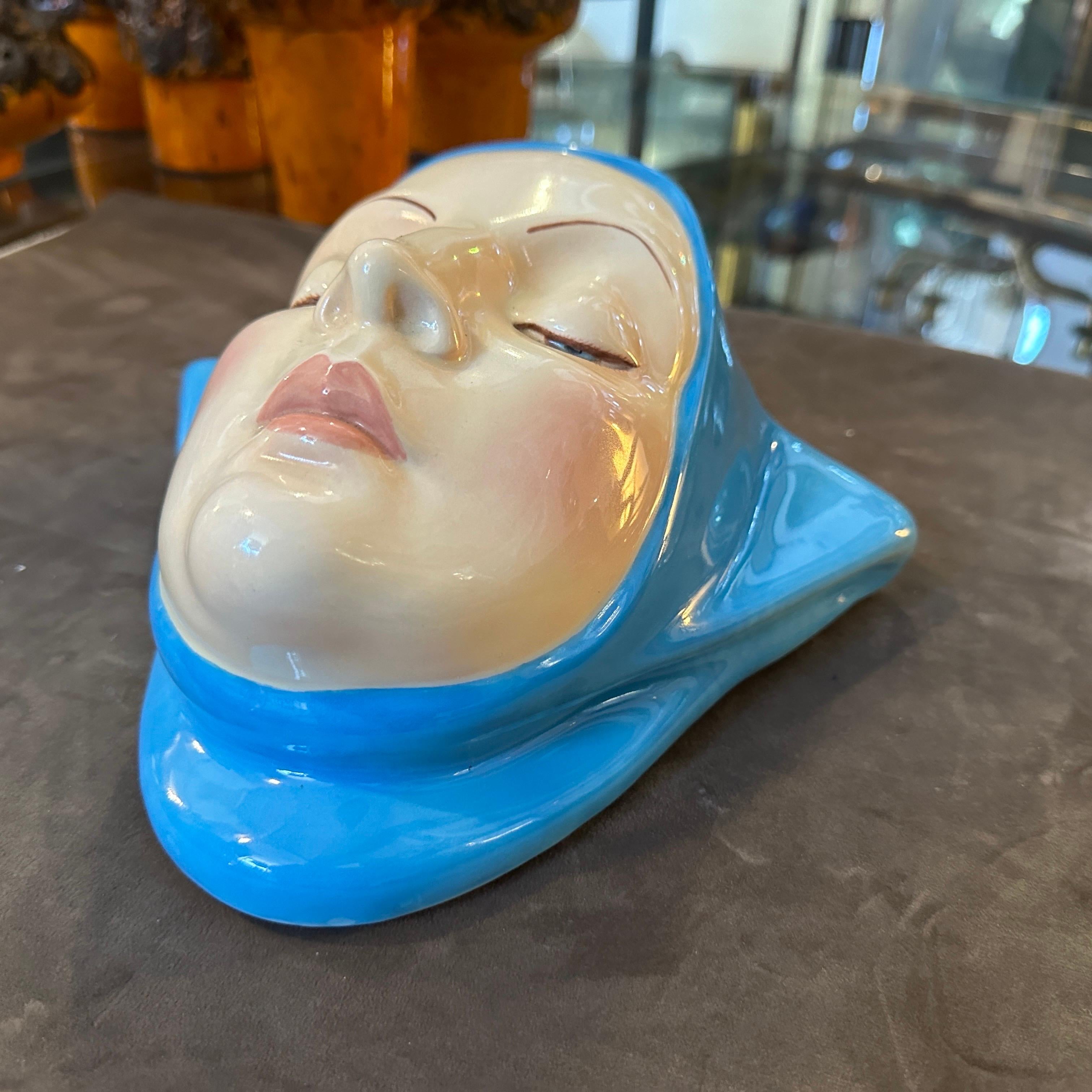 20th Century 1950s Ceramic Plaque of a Girl With Blue Scarf by Helen Koenig Scavini for Lenci