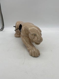 1950s Ceramic Rare Beige Panther Cat T.V. Mid Century Modern Lamp