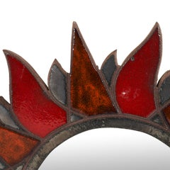 1950s Ceramic Red Sunburst Mirror, France