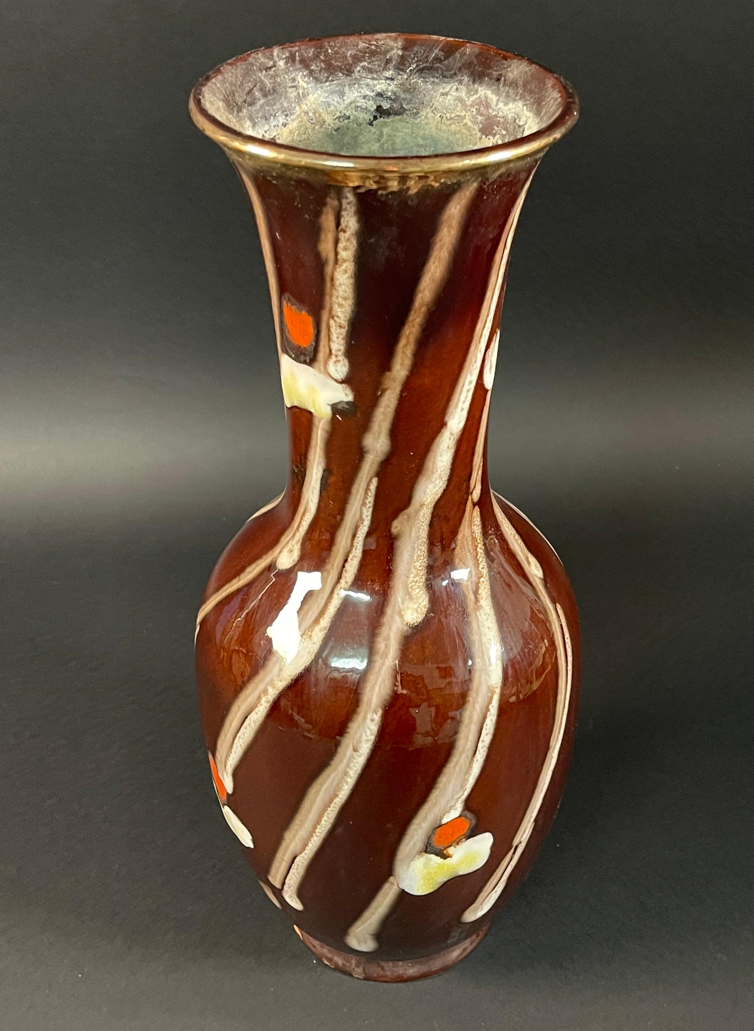 Allemand Vase en céramique des années 1950 peint à la main et signé en vente