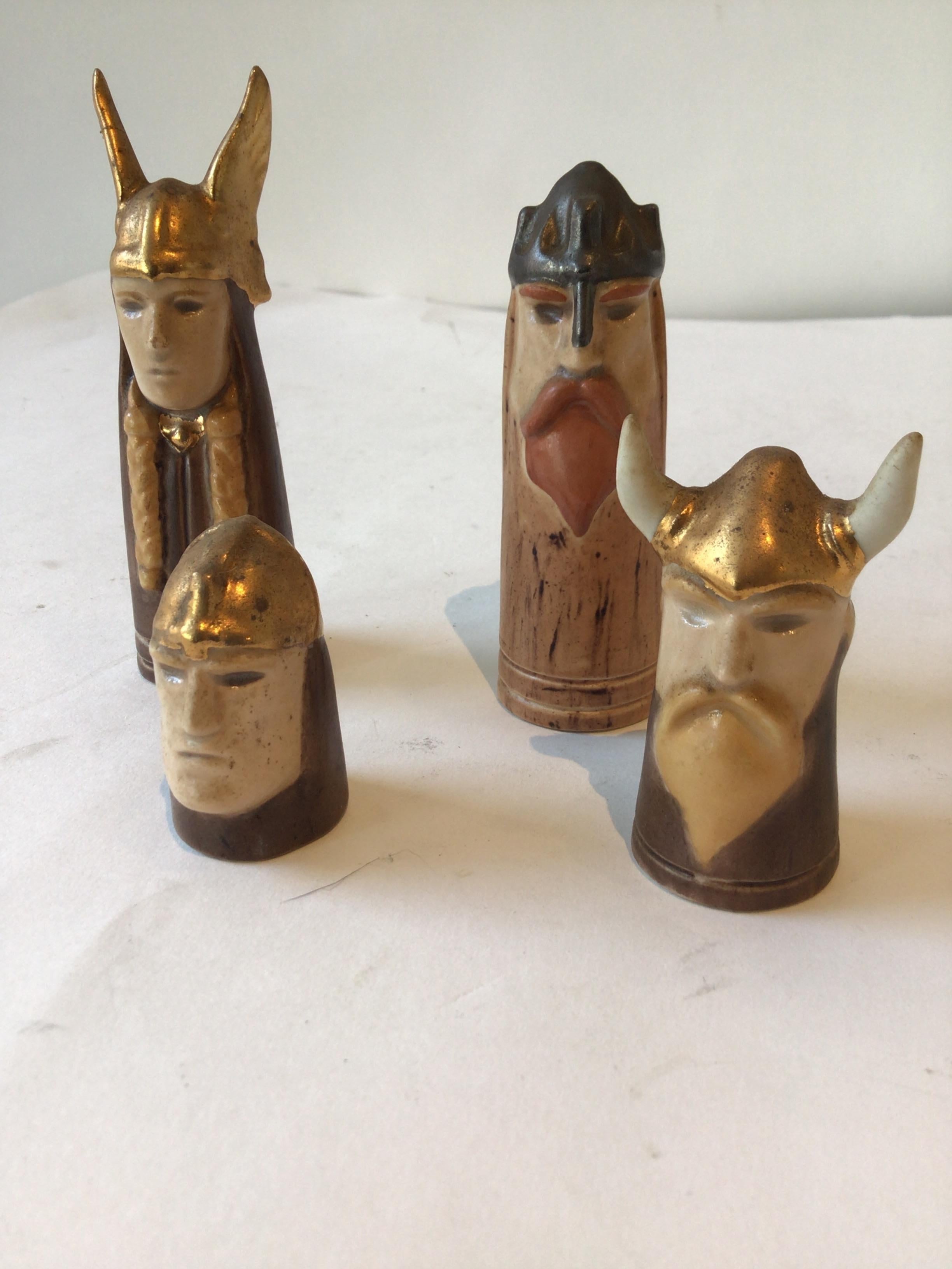 1950s Ceramic Viking Chess Pieces 'One Piece Missing' In Good Condition For Sale In Tarrytown, NY